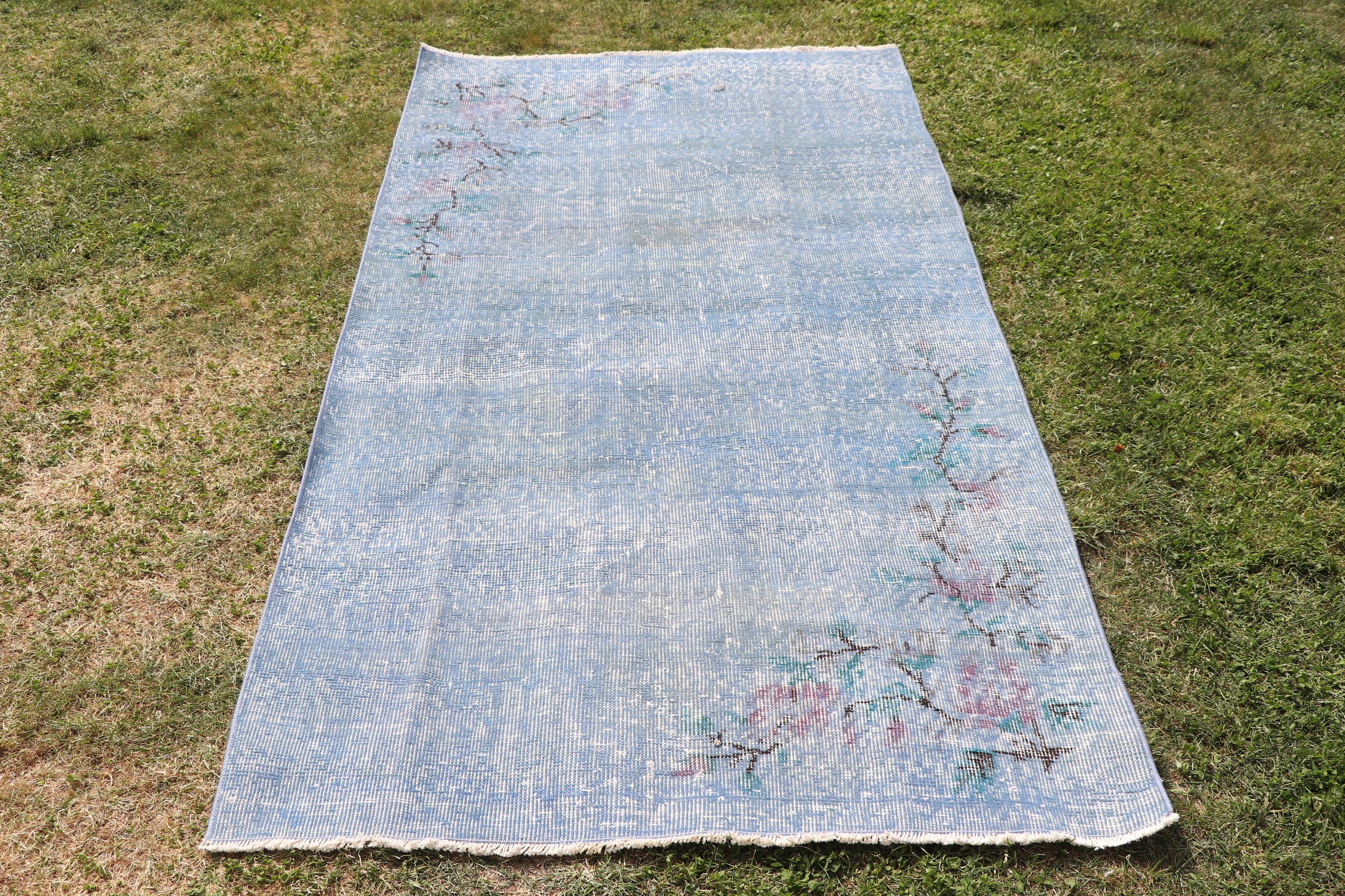 Vintage Rugs, Blue Geometric Rugs, 3.4x6.6 ft Accent Rugs, Boho Accent Rug, Wool Rugs, Turkish Rug, Entry Rug, Modern Rug, Artistic Rugs