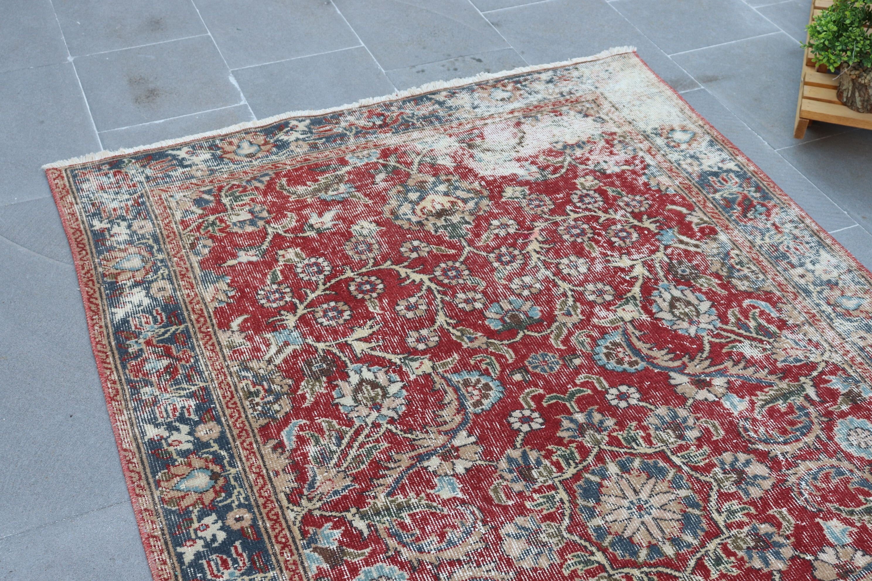 Nursery Rug, 4.1x7 ft Area Rugs, Rugs for Nursery, Oriental Rug, Turkish Rugs, Bedroom Rugs, Red Home Decor Rug, Oushak Rug, Vintage Rug