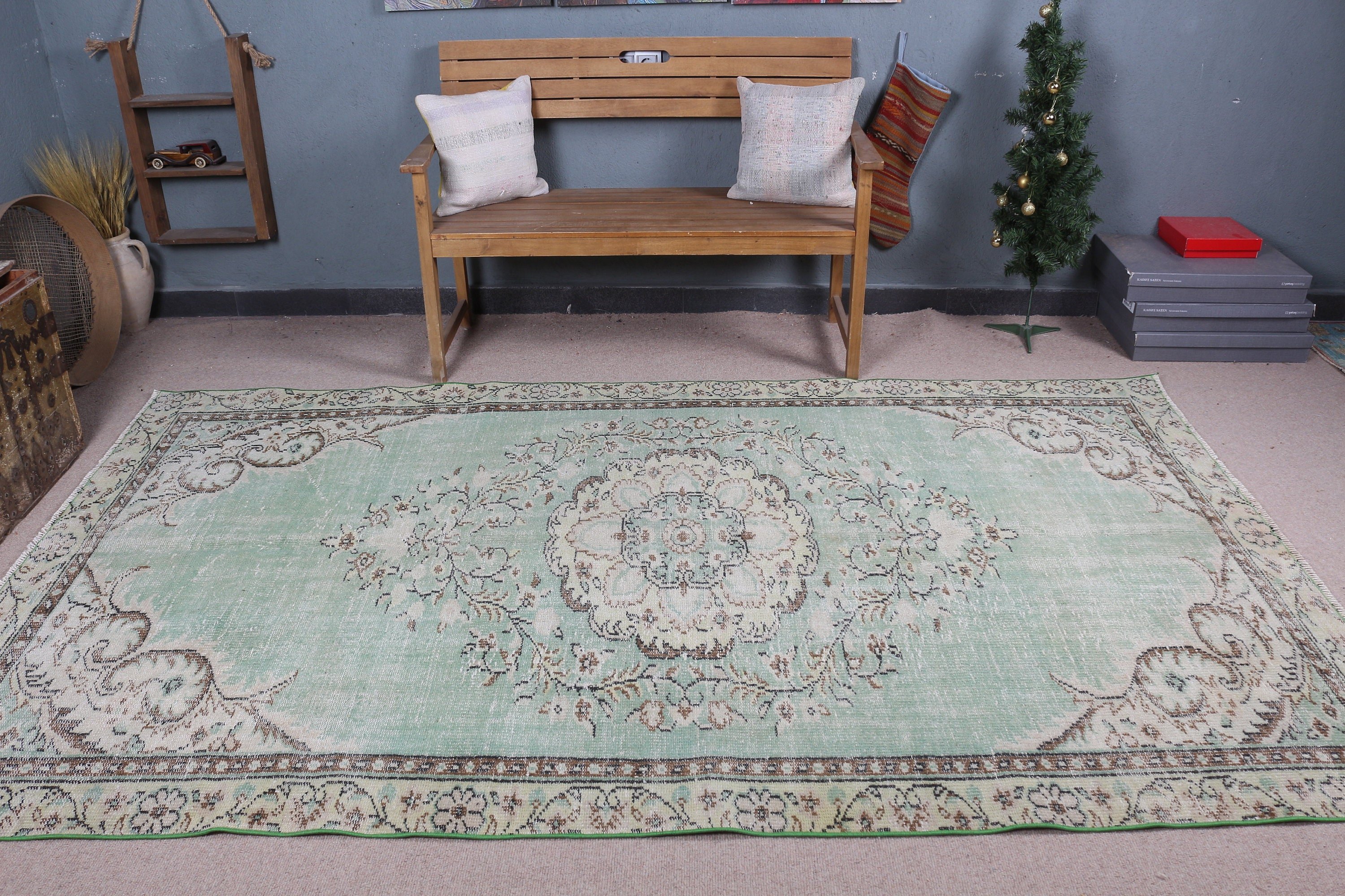 Dining Room Rugs, Antique Rugs, Nomadic Rug, Turkish Rug, Bedroom Rugs, Vintage Rug, Green Kitchen Rug, Cool Rugs, 5.5x9.5 ft Large Rug