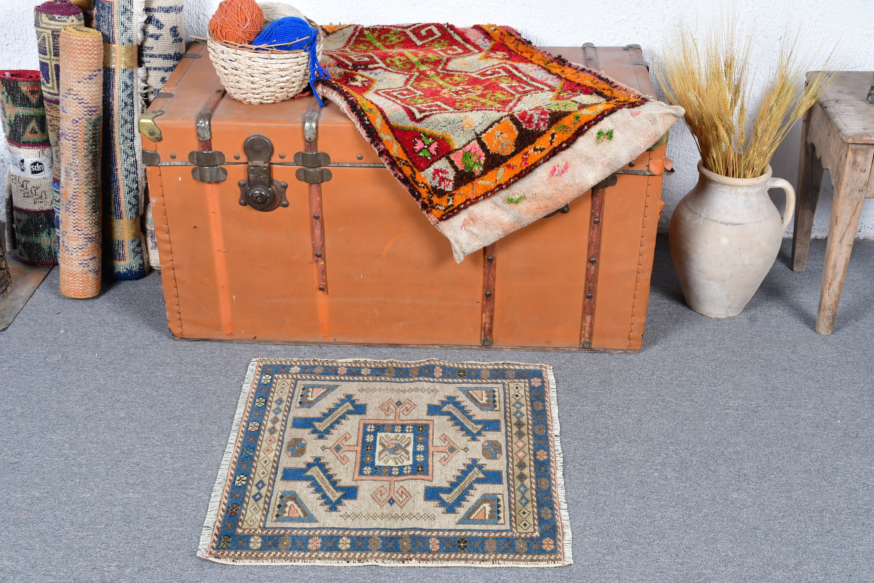 Kitchen Rug, Anatolian Rugs, Turkish Rug, Vintage Rugs, Brown  1.9x1.9 ft Small Rugs, Bedroom Rug, Natural Rugs, Door Mat Rug