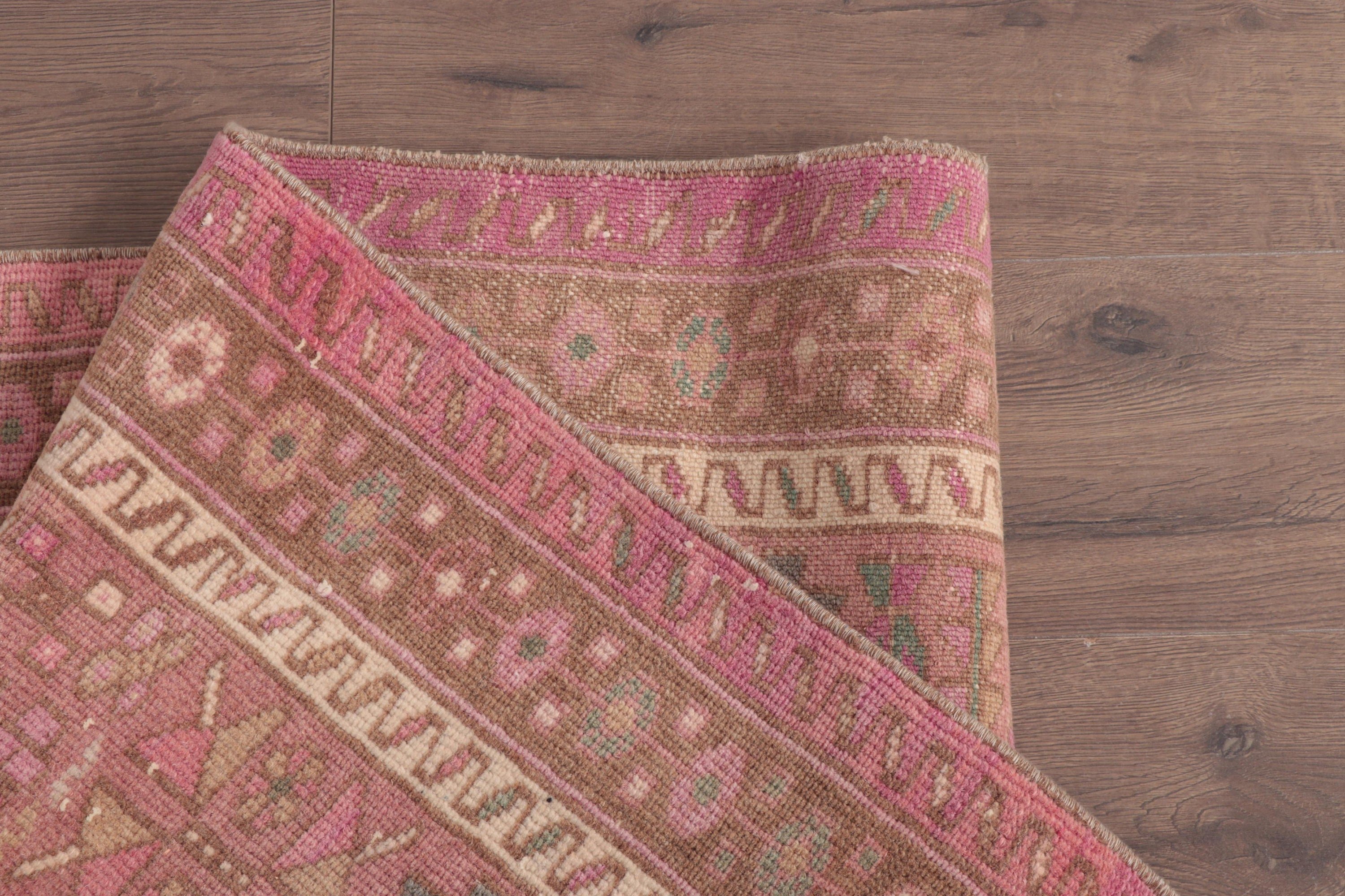 Turkish Rugs, Vintage Rug, Kitchen Rugs, Luxury Rugs, Rugs for Corridor, Aztec Rug, Pink Wool Rugs, Hallway Rug, 3.2x12.5 ft Runner Rug