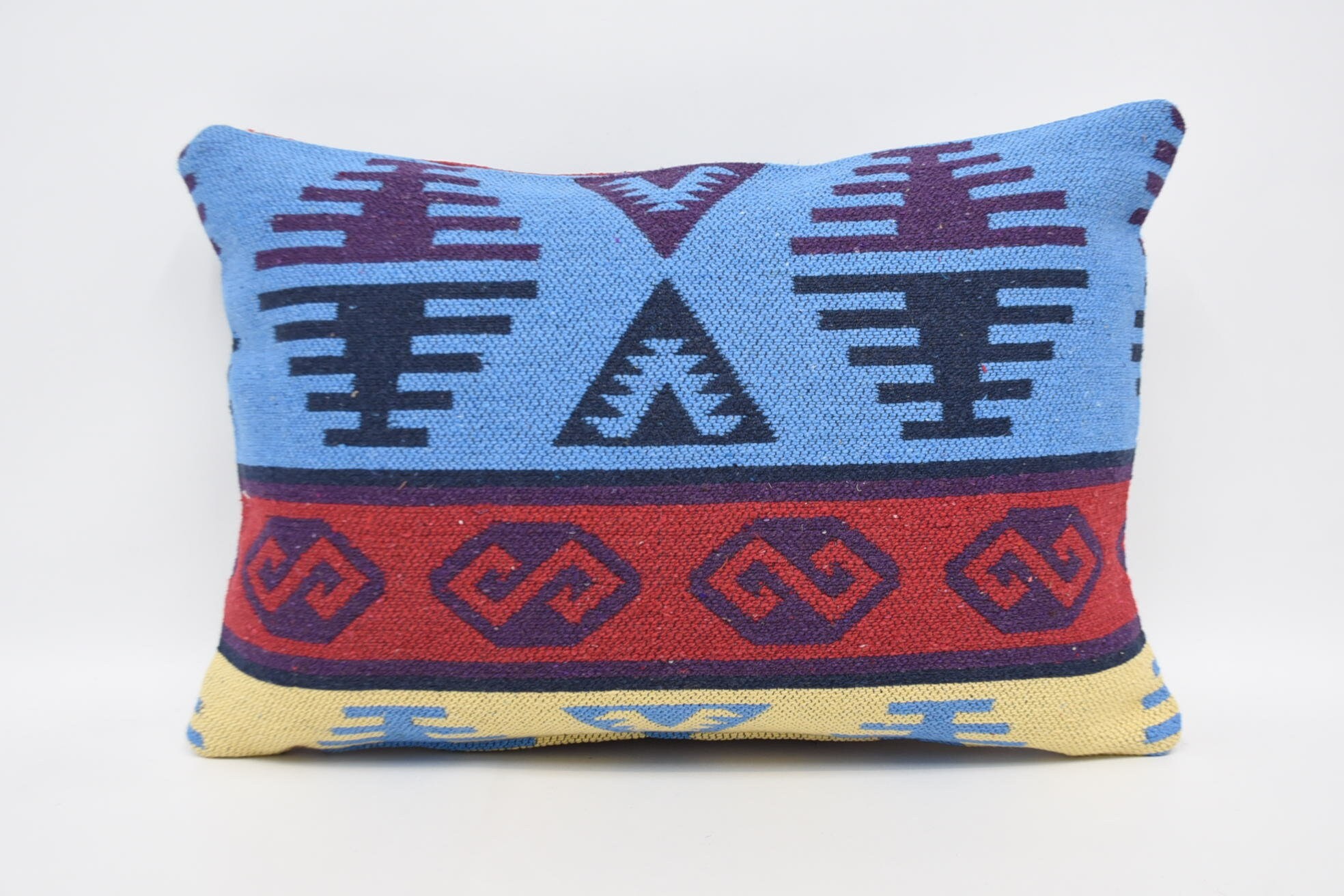 Custom Pillow Cover, 16"x24" Blue Cushion Case, Antique Pillows, Boho Throw Cushion, Ethnical Kilim Rug Pillow, Home Decor Pillow