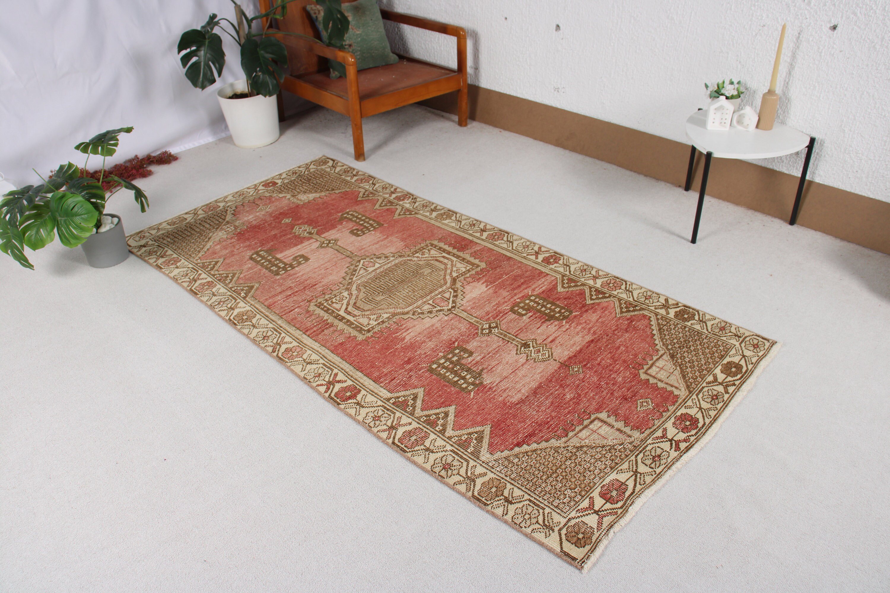 Bedroom Rugs, Vintage Rugs, Aztec Rugs, Red Geometric Rugs, 3.4x7.1 ft Area Rug, Turkish Rugs, Oushak Area Rugs, Oushak Rugs, Anatolian Rug