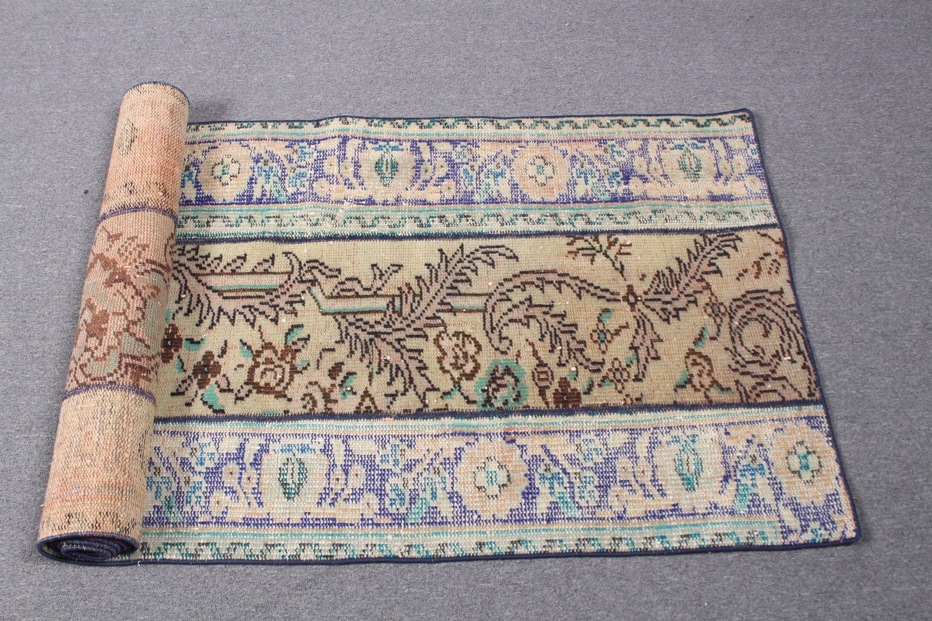 2.6x8.3 ft Runner Halı, Ev Dekor Halısı, Merdiven Halısı, Türk Halısı, Vintage Halı, Mutfak Halıları, Eski Halı, Mavi Ev Dekor Halısı