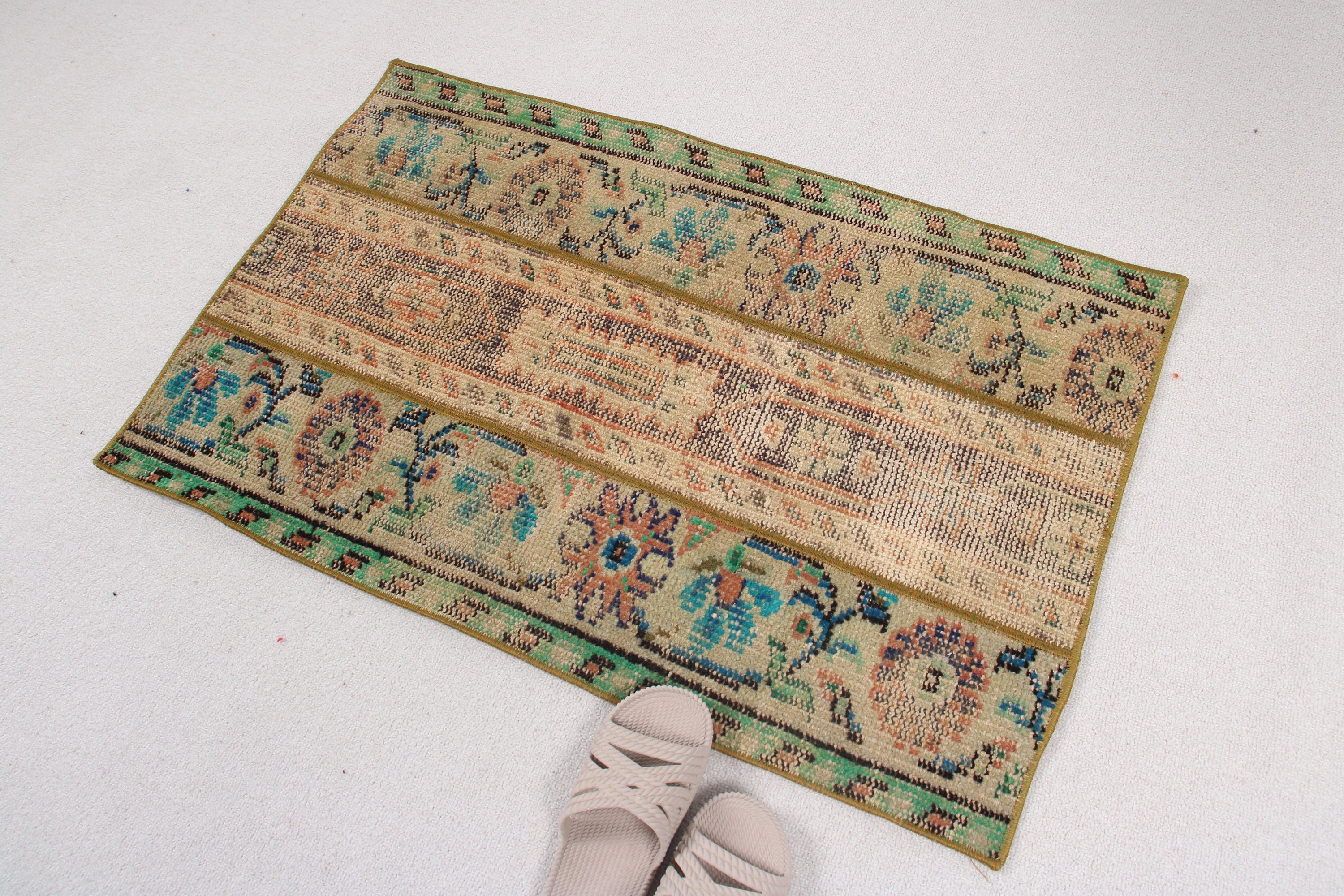 2x3.2 ft Small Rugs, Oriental Rugs, Floor Rug, Green Oriental Rug, Small Area Rug, Bathroom Rug, Turkish Rug, Vintage Rugs, Anatolian Rug