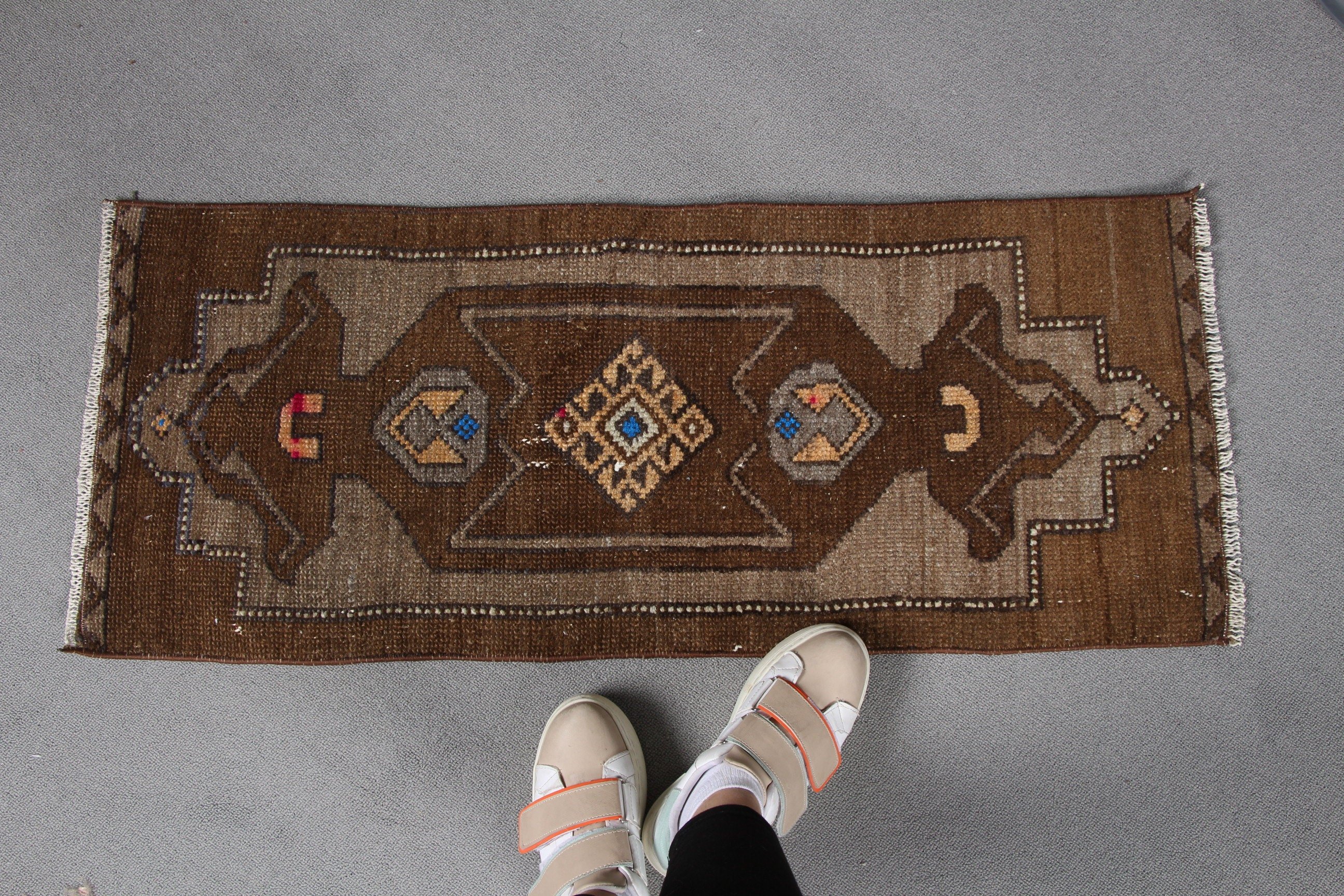 Bronze Cool Rugs, Cool Rug, Turkish Rug, Door Mat Rug, 1.4x3.5 ft Small Rug, Vintage Rugs, Nursery Rug, Anatolian Rug, Rugs for Kitchen