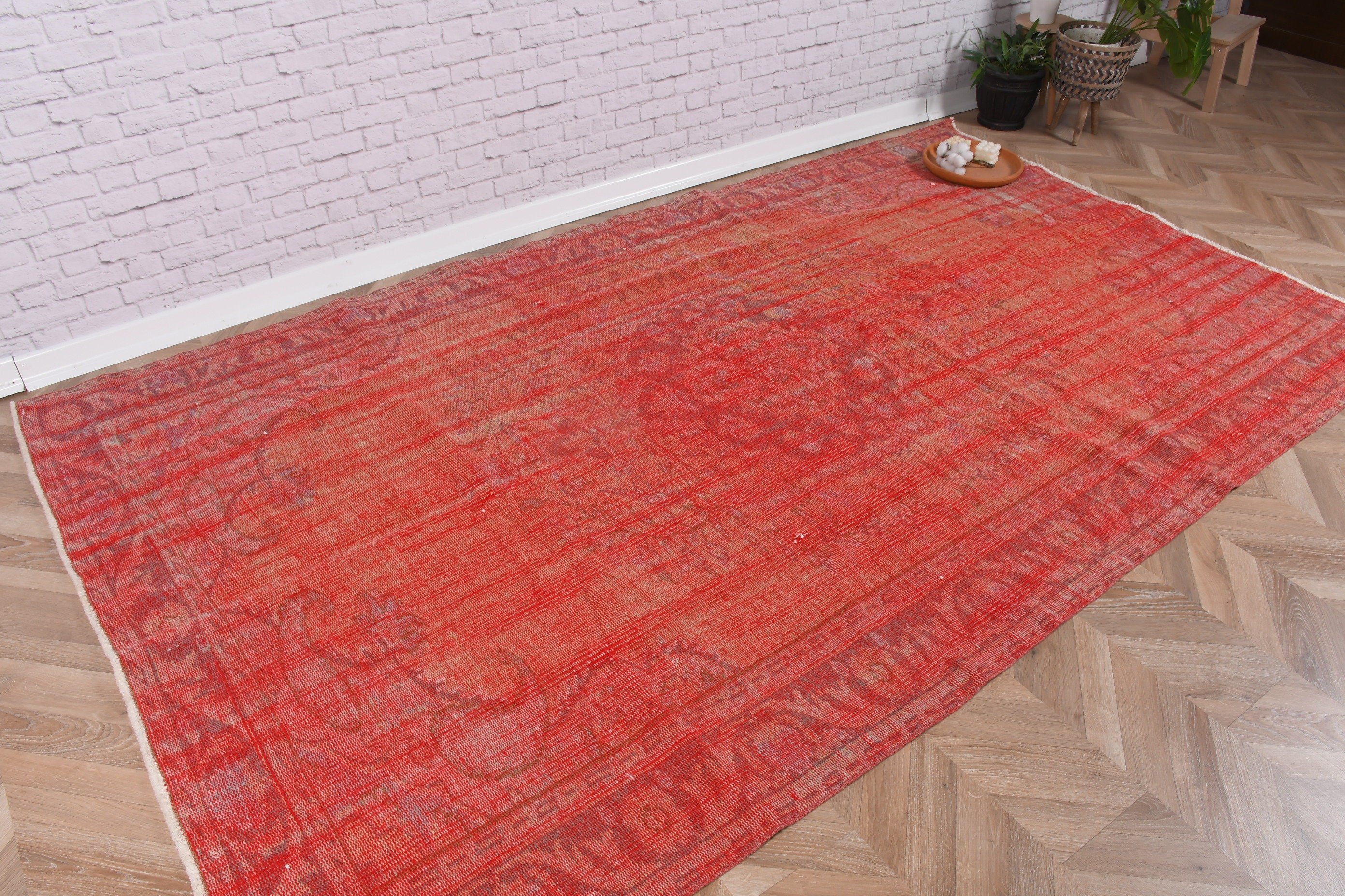 Red Floor Rug, Salon Rugs, Living Room Rug, Vintage Rug, Geometric Rugs, Turkish Rug, Rugs for Salon, Bedroom Rug, 5.5x9.1 ft Large Rugs