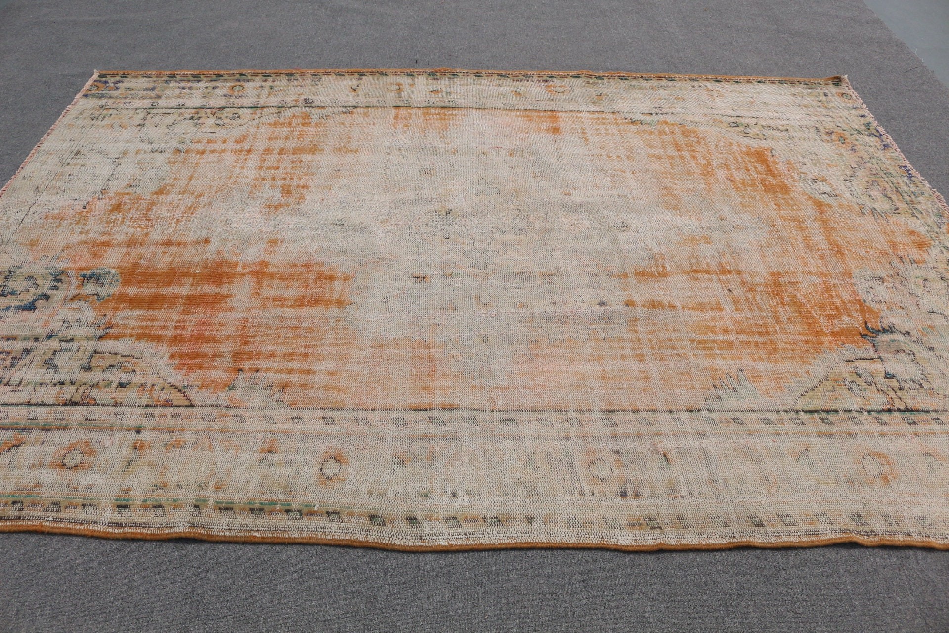 Bedroom Rug, Vintage Rugs, Turkish Rug, Salon Rug, Kitchen Rug, Rugs for Dining Room, 6.5x9.5 ft Large Rugs, Cool Rug, Orange Floor Rug