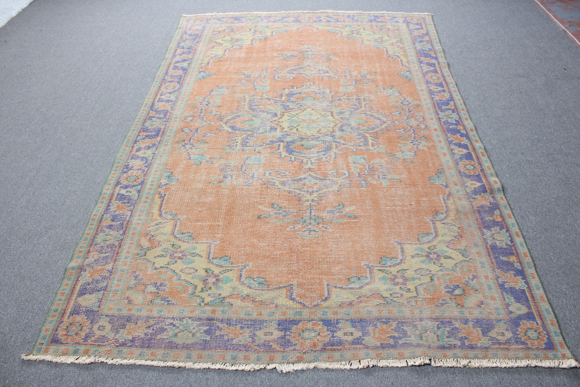 Floor Rugs, Rugs for Dining Room, Turkish Rugs, Boho Rugs, Salon Rugs, Vintage Rug, Orange Oriental Rug, Bedroom Rugs, 5.8x8.7 ft Large Rug