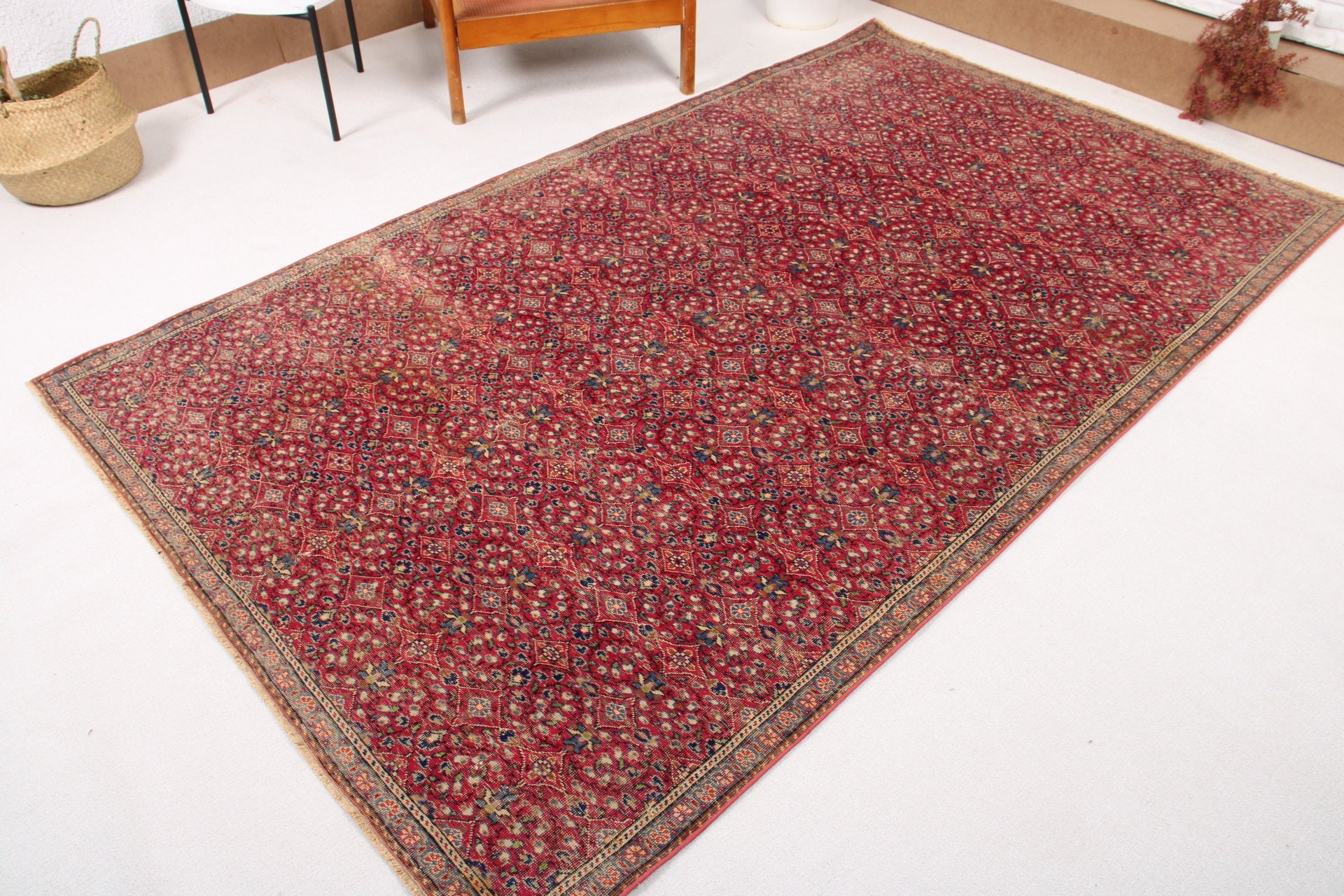 5.1x8.4 ft Büyük Halılar, Oushak Halıları, Büyük Oushak Halıları, Yemek Odası Halıları, Pembe Boho Halıları, Türk Halıları, Vintage Halı