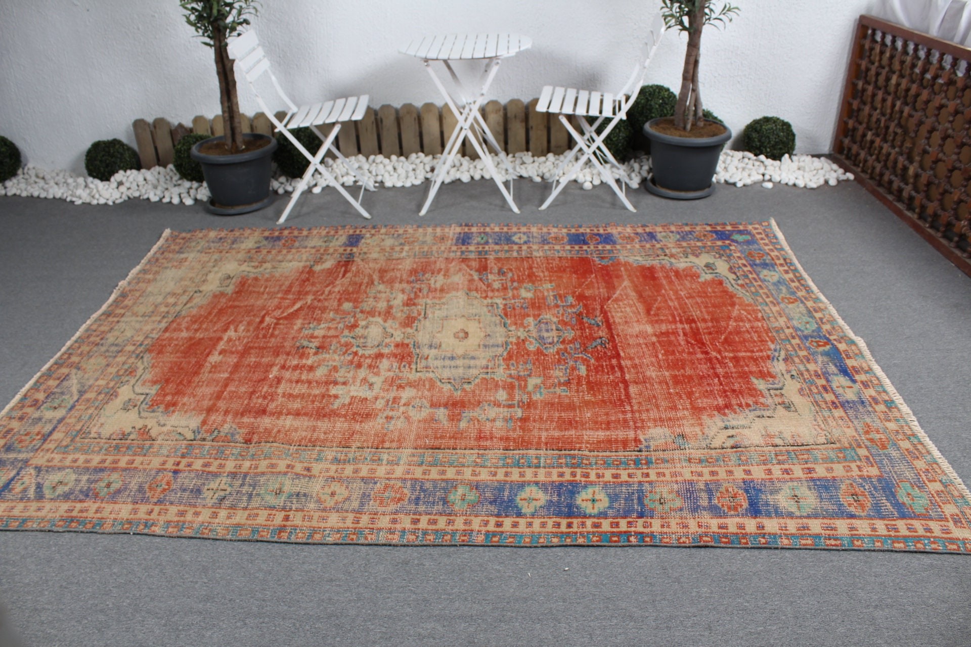 Living Room Rugs, 6.3x8.8 ft Large Rug, Turkish Rug, Red Oushak Rug, Vintage Rugs, Muted Rug, Dining Room Rug, Antique Rugs