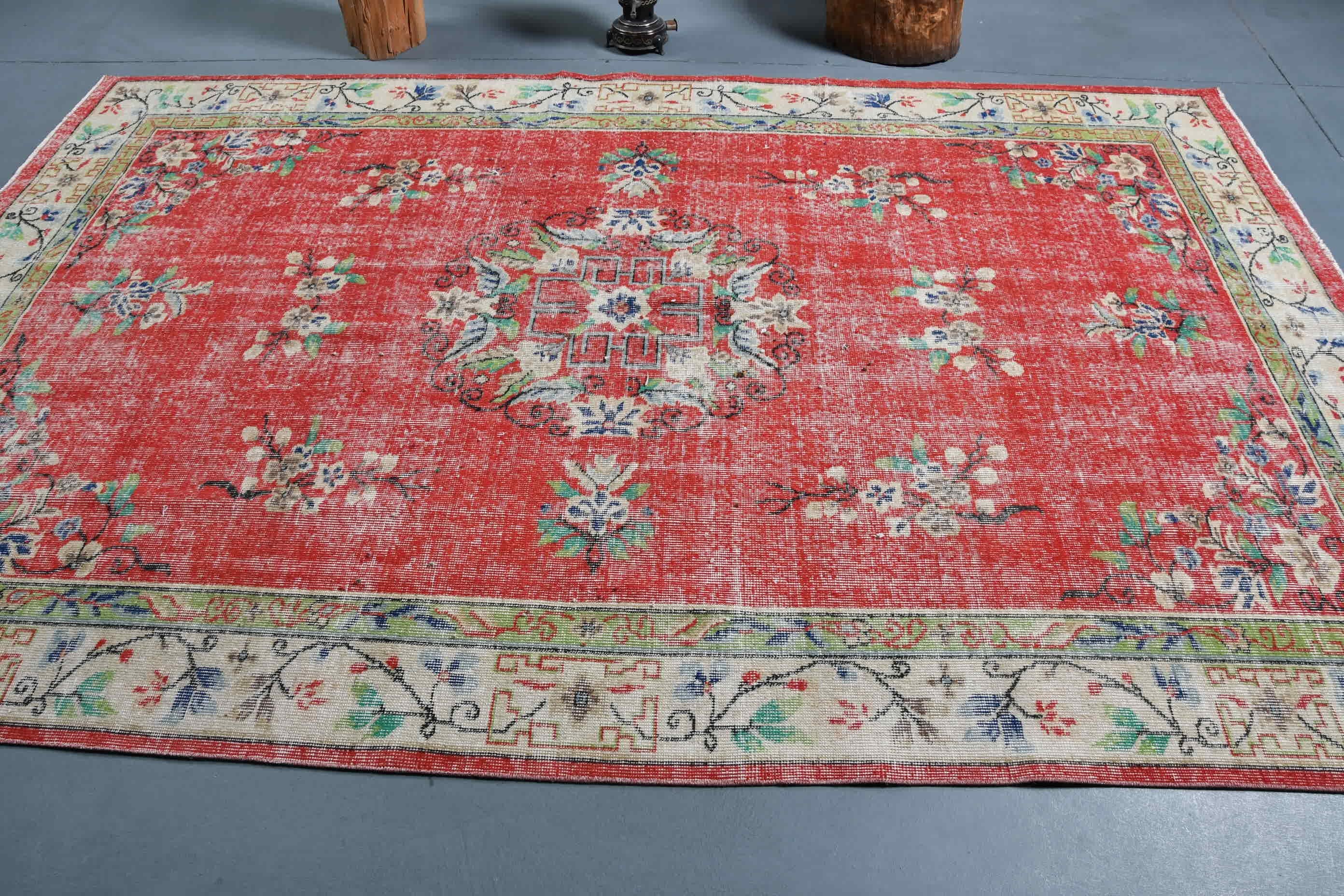 Living Room Rug, Red Anatolian Rug, Designer Rug, Kitchen Rug, Bedroom Rugs, 6.1x9.6 ft Large Rugs, Turkish Rug, Vintage Rugs