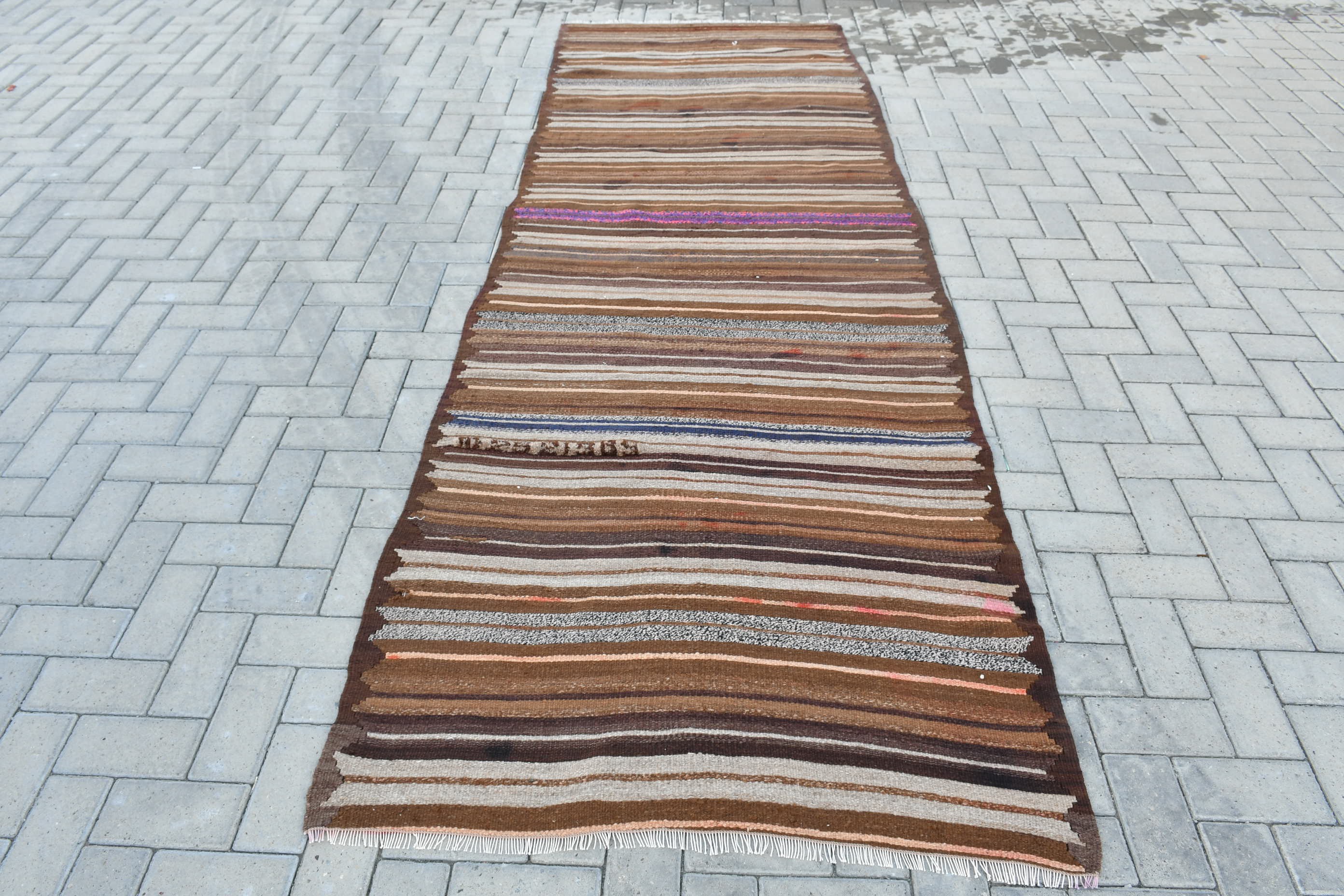 Anatolian Rugs, Oushak Rug, Brown Wool Rug, Kilim, Stair Rug, Turkish Rug, Vintage Rug, Art Rug, Rugs for Corridor, 3.6x10.8 ft Runner Rugs