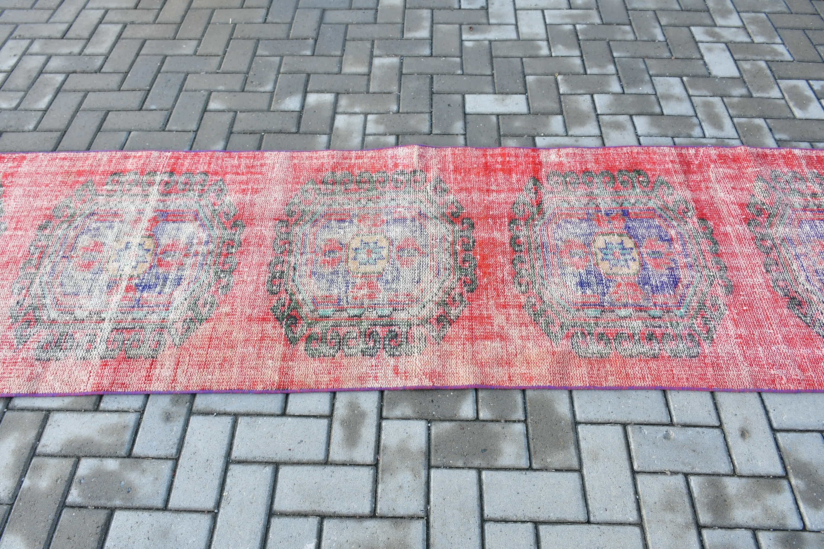 Moroccan Rugs, Red Antique Rug, Vintage Rug, Art Rug, Stair Rug, Turkish Rugs, 2.6x10.6 ft Runner Rugs, Oriental Rugs, Kitchen Rug