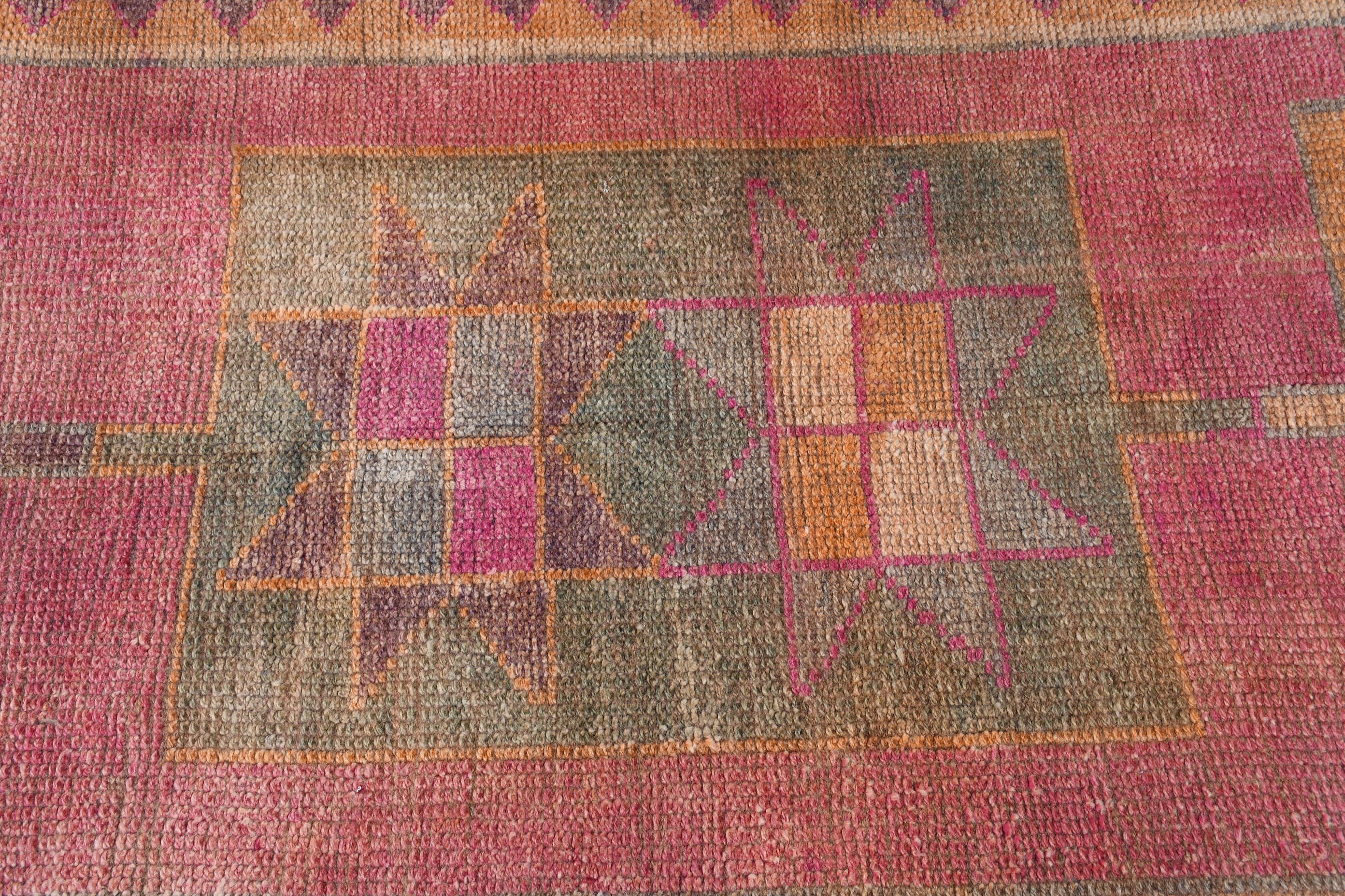 Antique Rug, 2.7x10.4 ft Runner Rug, Bright Rug, Rugs for Corridor, Pink Floor Rugs, Corridor Rugs, Vintage Rug, Oushak Rugs, Turkish Rug