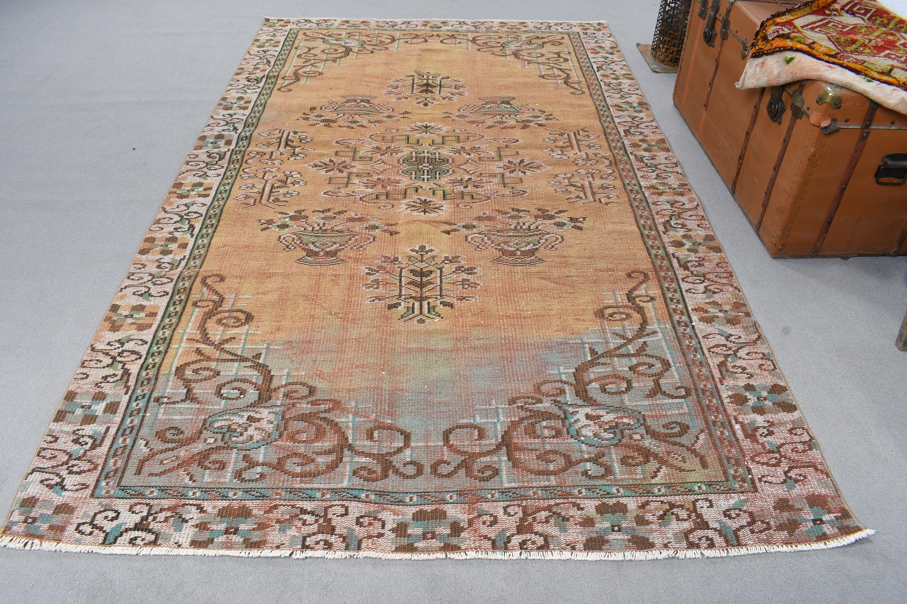 Turkish Rug, Neutral Rug, Oriental Rugs, Dining Room Rug, 5.4x8.8 ft Large Rugs, Vintage Rugs, Large Boho Rug, Orange Antique Rugs