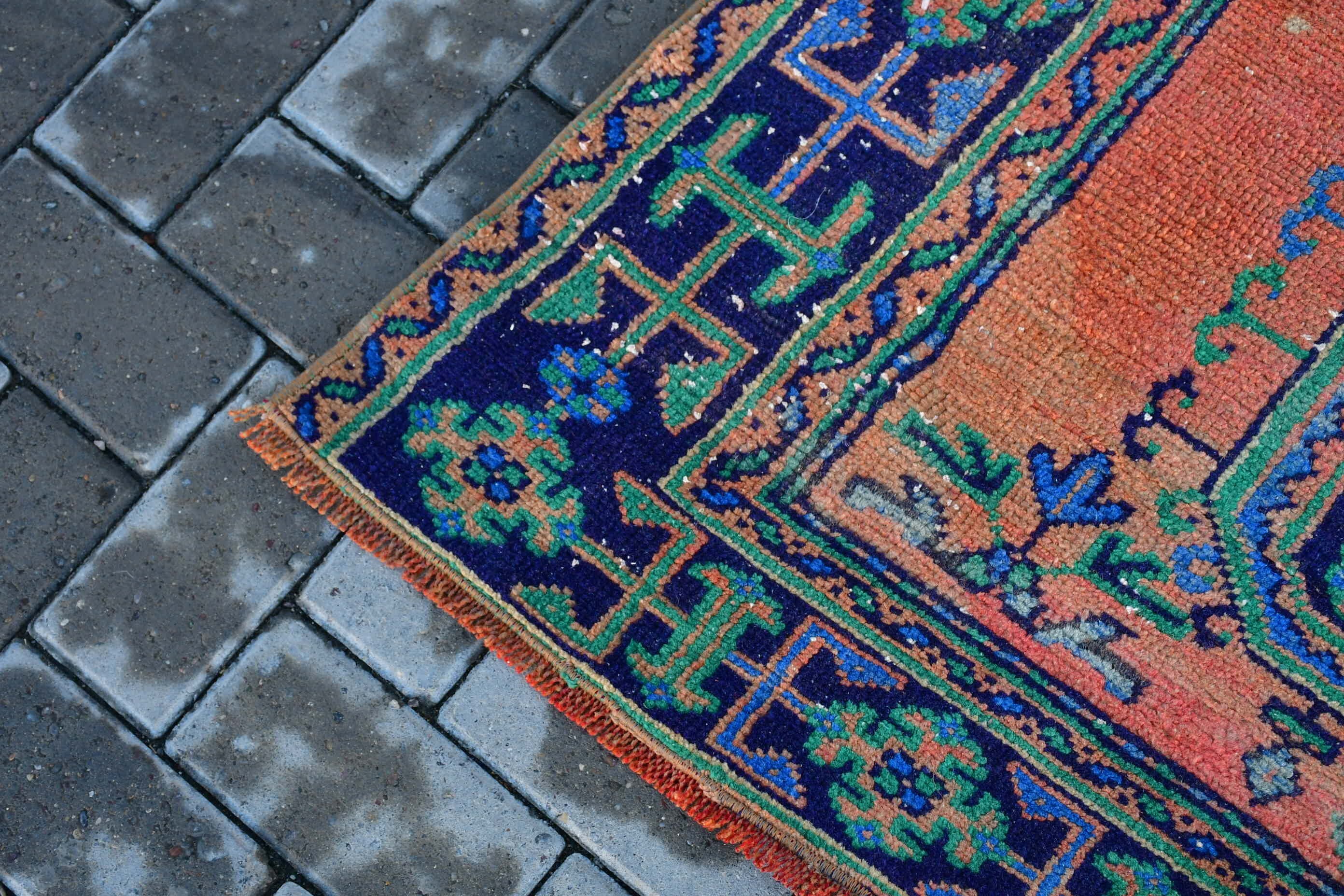 Anatolian Rug, Corridor Rug, Rugs for Stair, Aztec Rug, Orange Kitchen Rugs, Antique Rug, 3.9x11.1 ft Runner Rugs, Vintage Rug, Turkish Rug