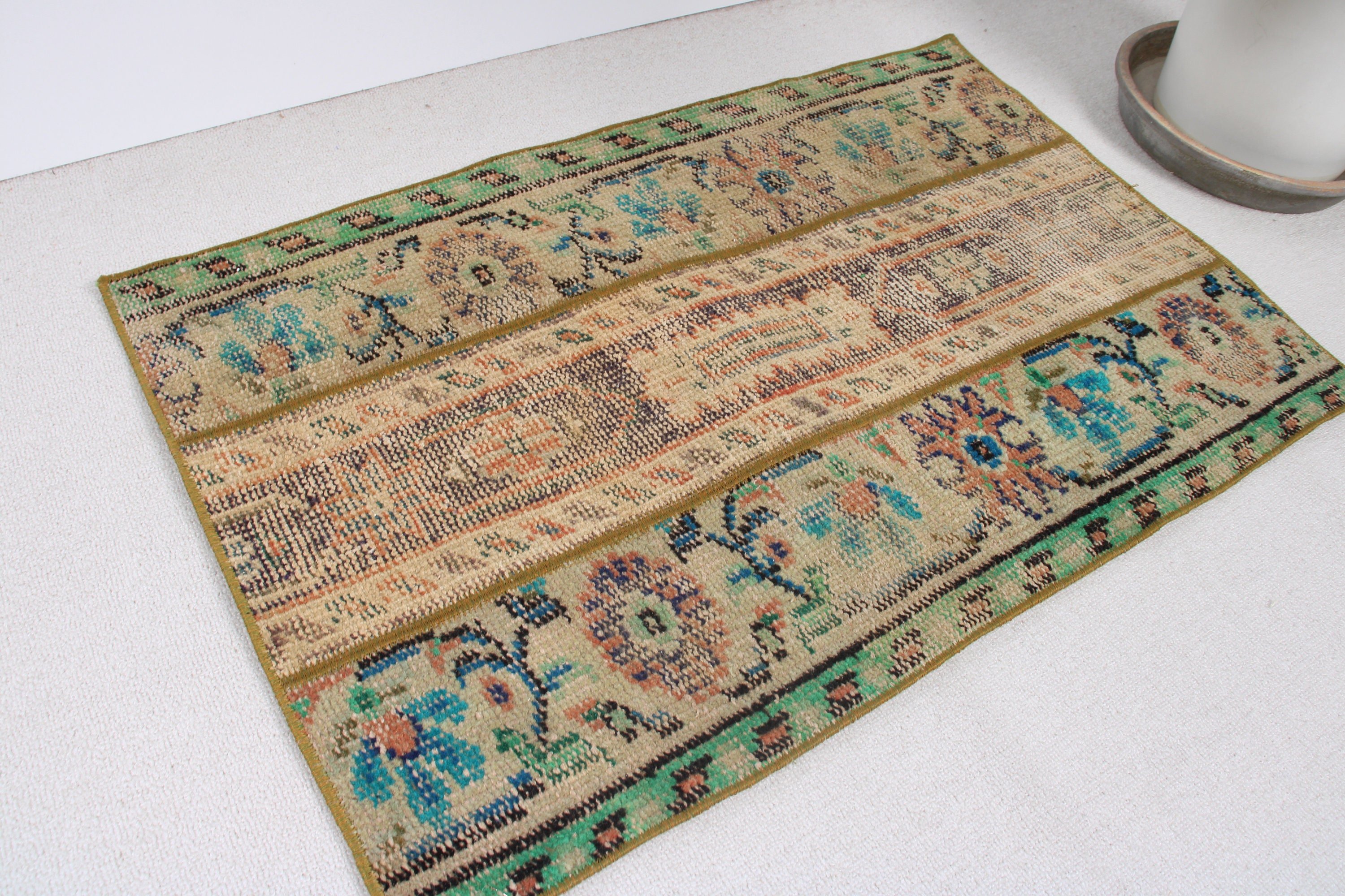 2x3.2 ft Small Rugs, Oriental Rugs, Floor Rug, Green Oriental Rug, Small Area Rug, Bathroom Rug, Turkish Rug, Vintage Rugs, Anatolian Rug