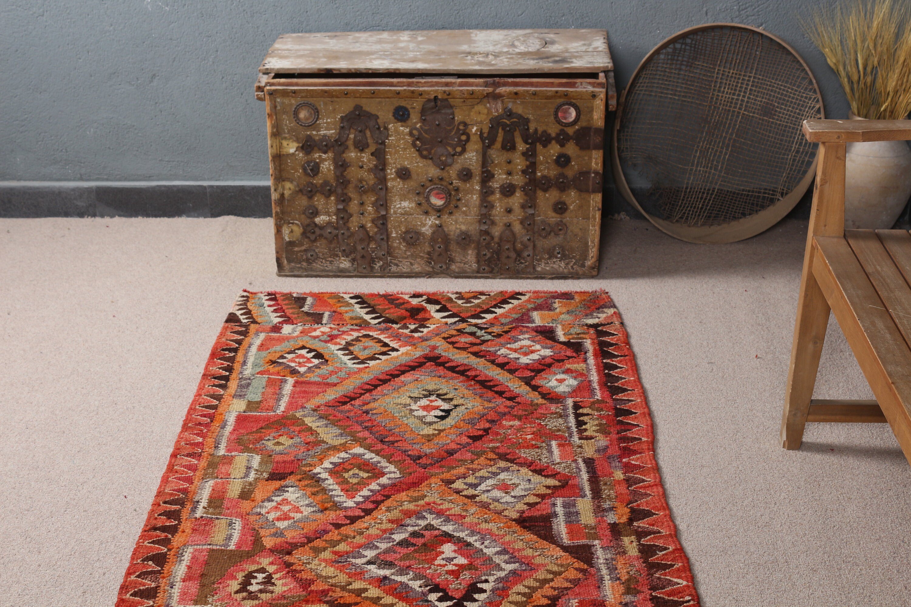 Kilim, Turkish Rug, Kitchen Rug, Vintage Rug, 3x10.3 ft Runner Rugs, Oriental Rug, Art Rug, Moroccan Rug, Pink Floor Rugs, Stair Rugs