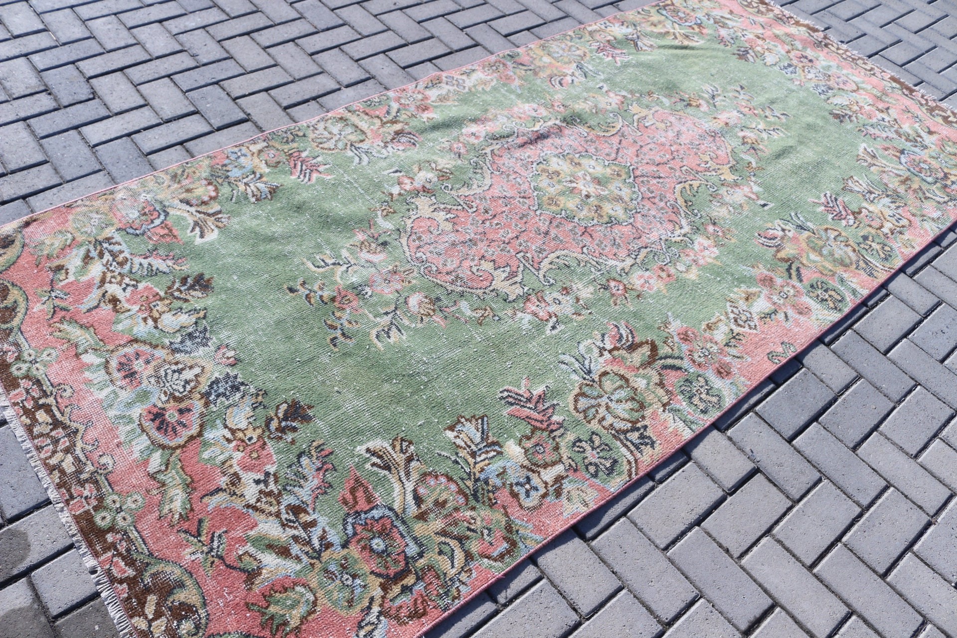 Vintage Rug, 4.3x9.4 ft Large Rugs, Boho Rugs, Green Home Decor Rugs, Bedroom Rugs, Turkish Rug, Floor Rugs, Dining Room Rugs