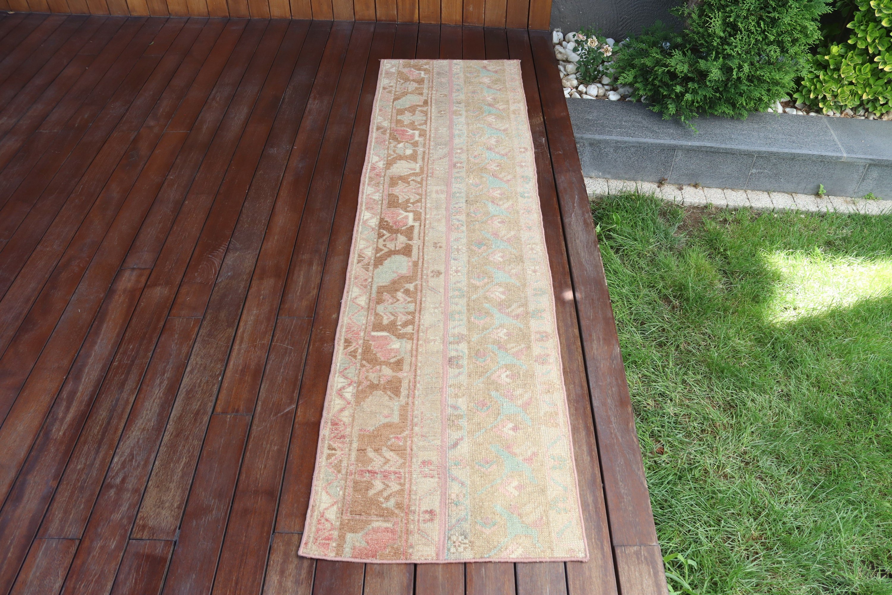 Turkish Rug, Vintage Rugs, Beige Wool Rug, Kitchen Rug, Rugs for Runner, Neutral Rug, 1.7x6.8 ft Runner Rugs, Anatolian Rugs, Floor Rugs