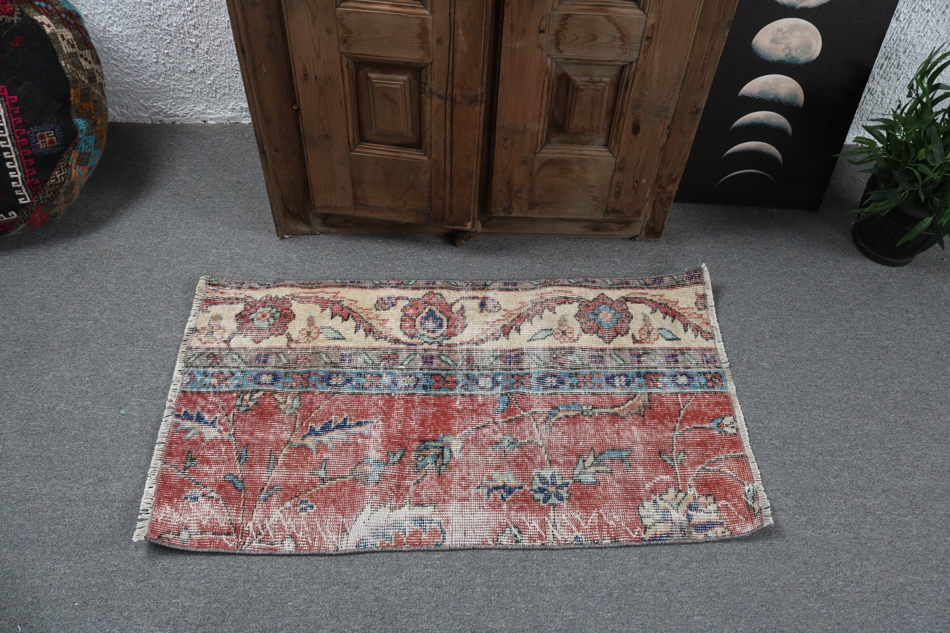 Banyo Paspası Sevimli Halılar, Yatak Odası Halıları, 1.9x3.5 ft Küçük Halılar, Vintage Halılar, Kırmızı Mutfak Halıları, Giriş Halıları, Yün Halılar, Türk Halıları