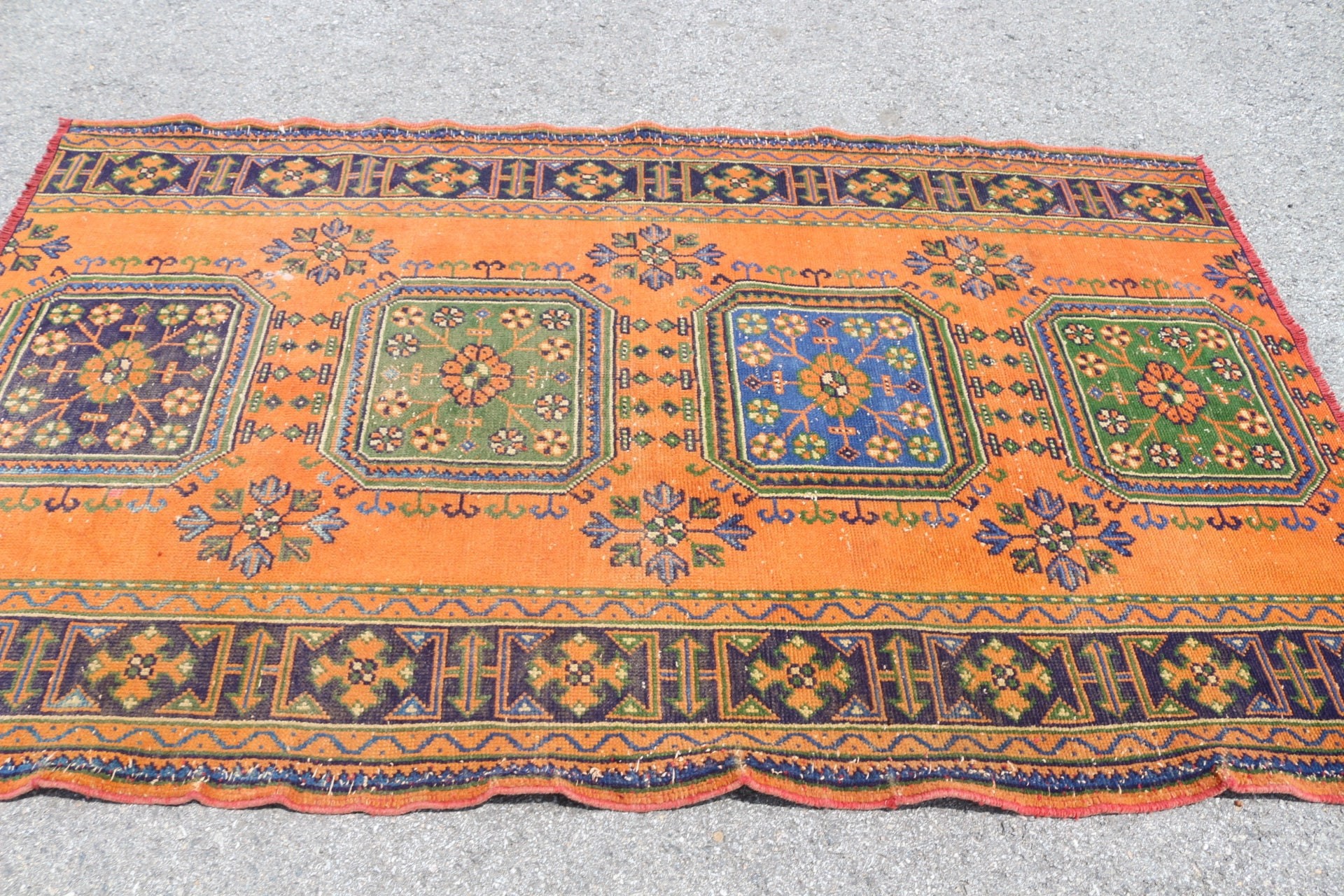 İç Mekan Halısı, Yemek Odası Halıları, Türk Halıları, Turuncu Ev Dekorasyonu Halısı, Vintage Halı, 4.7x7.7 ft Alan Halısı, Boho Halısı, Yün Halısı, Yer Halıları