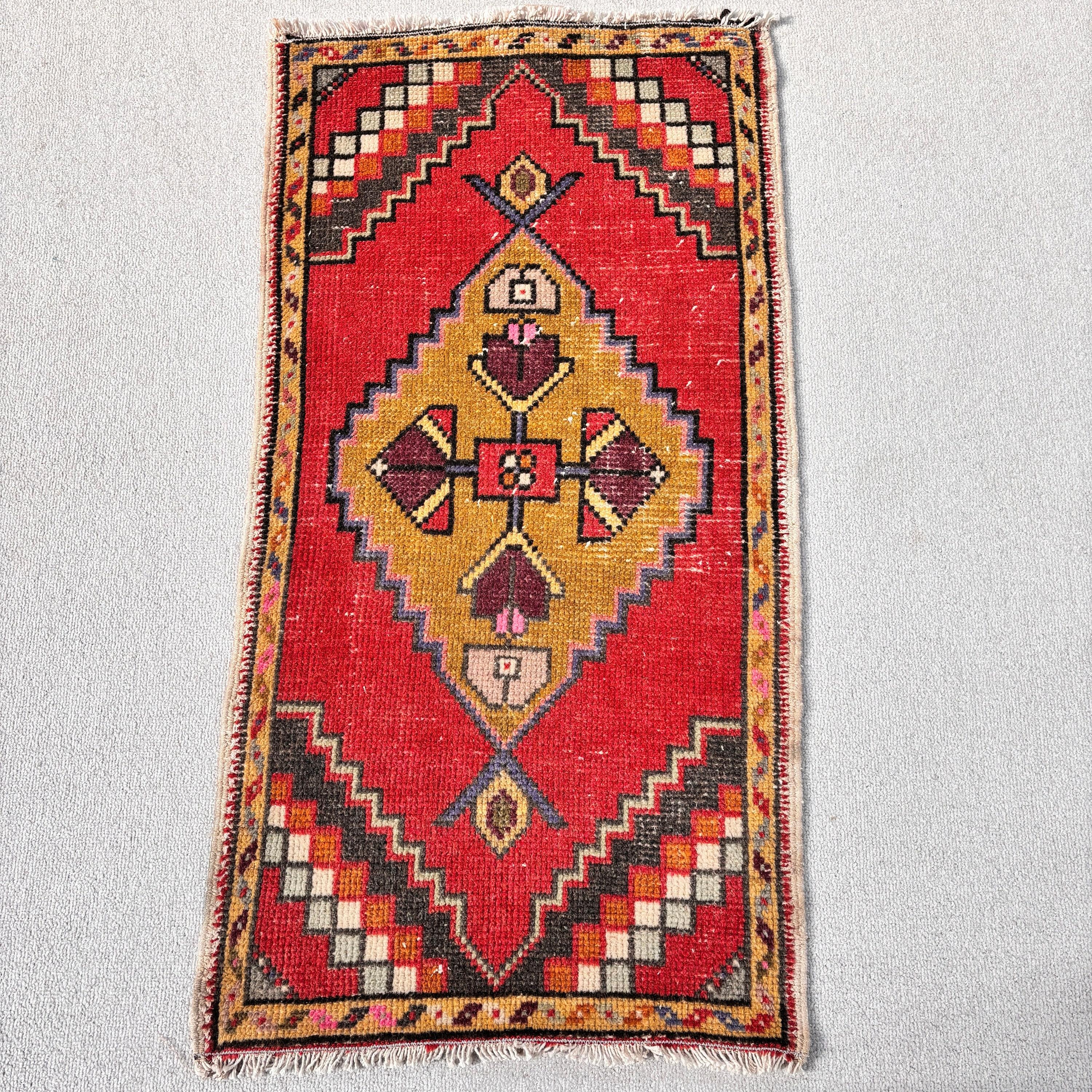 Red Bedroom Rugs, Vintage Rug, Turkish Rugs, Door Mat Rug, Car Mat Rug, Handwoven Rug, Modern Rugs, 1.7x3.2 ft Small Rugs, Ethnic Rugs