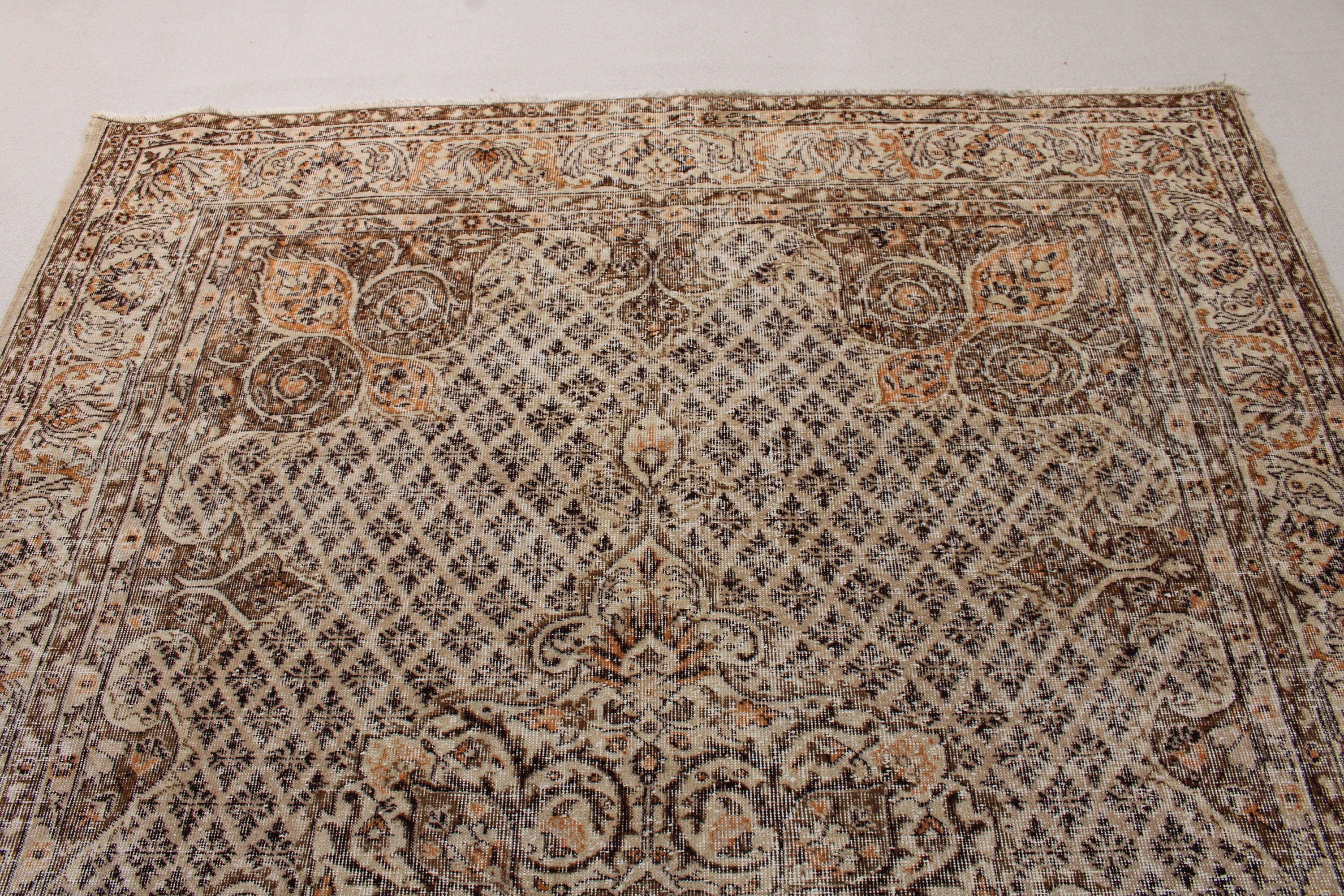 Vintage Halı, El Dokuma Halılar, 6.9x9.6 ft Büyük Halı, Bej Lüks Halı, Oryantal Halılar, Aztek Halıları, Yemek Odası Halısı, Salon Halısı, Türk Halıları