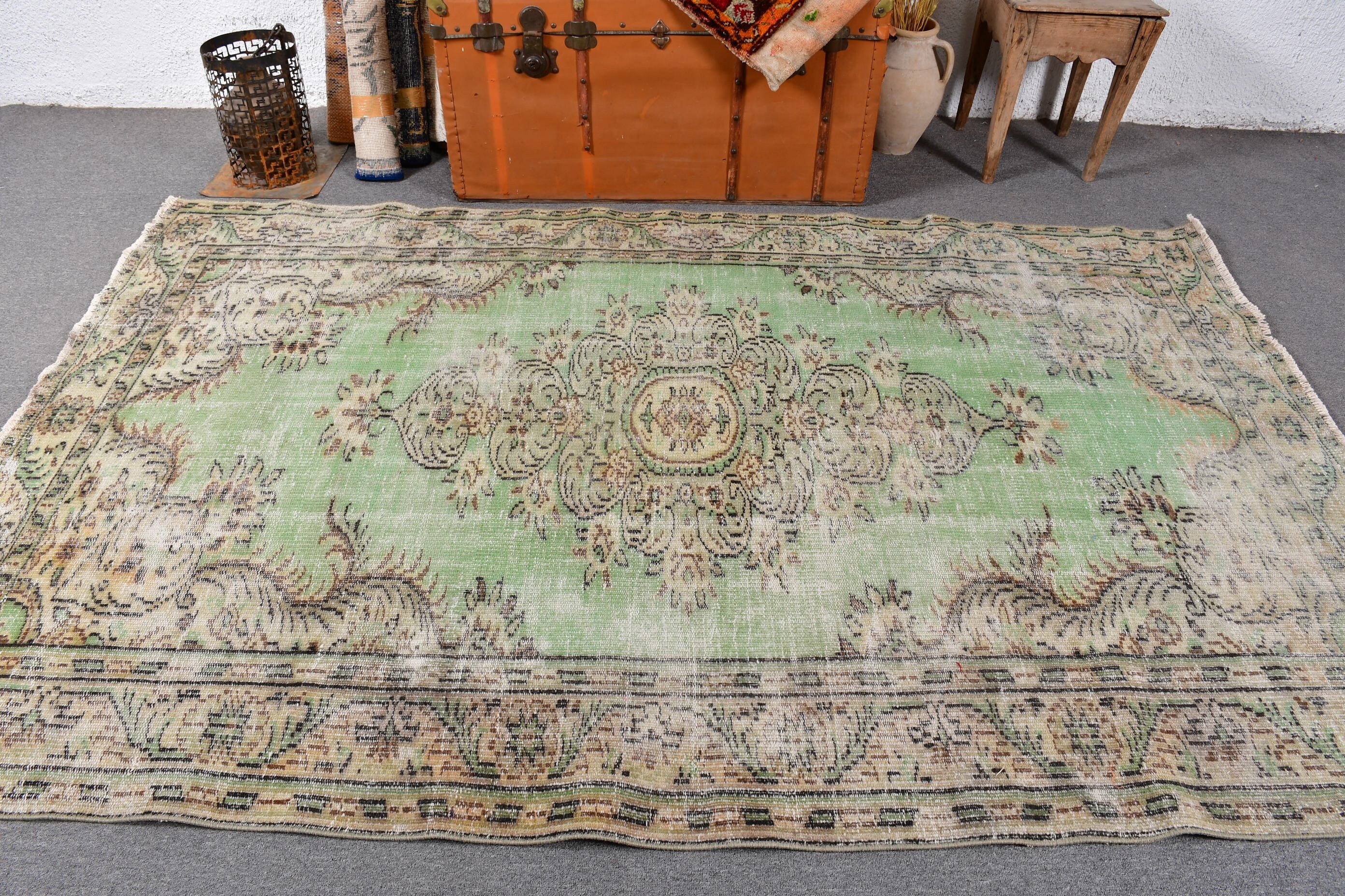 5.3x8 ft Büyük Kilimler, Antika Kilimler, Yeşil El Dokuma Halılar, Büyük Boho Halılar, Türk Halıları, Yer Halıları, Büyük Vintage Halılar, Vintage Halılar