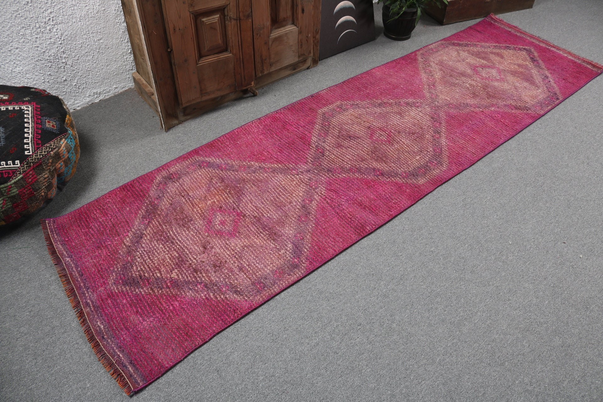 El Dokuma Halılar, Koridor Halıları, Vintage Halılar, Pembe 2.4x8.9 ft Runner Halı, Mutfak Halıları, Vintage Runner Halıları, Türk Halısı