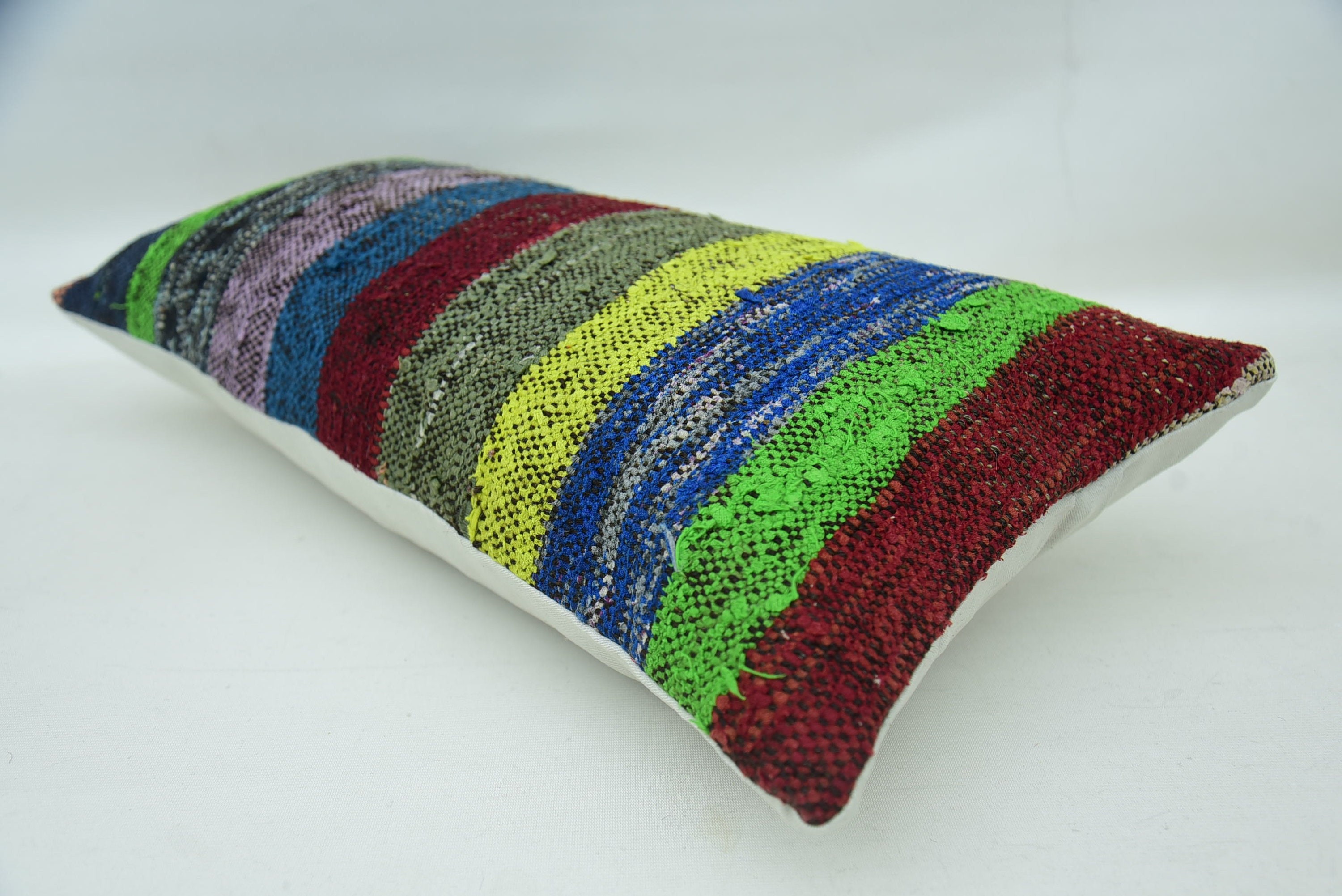 Throw Kilim Pillow, Cotton Cushion, 12"x24" Green Pillow Sham, Turkish Pillow, Comfy Throw Cushion, Handmade Kilim Cushion