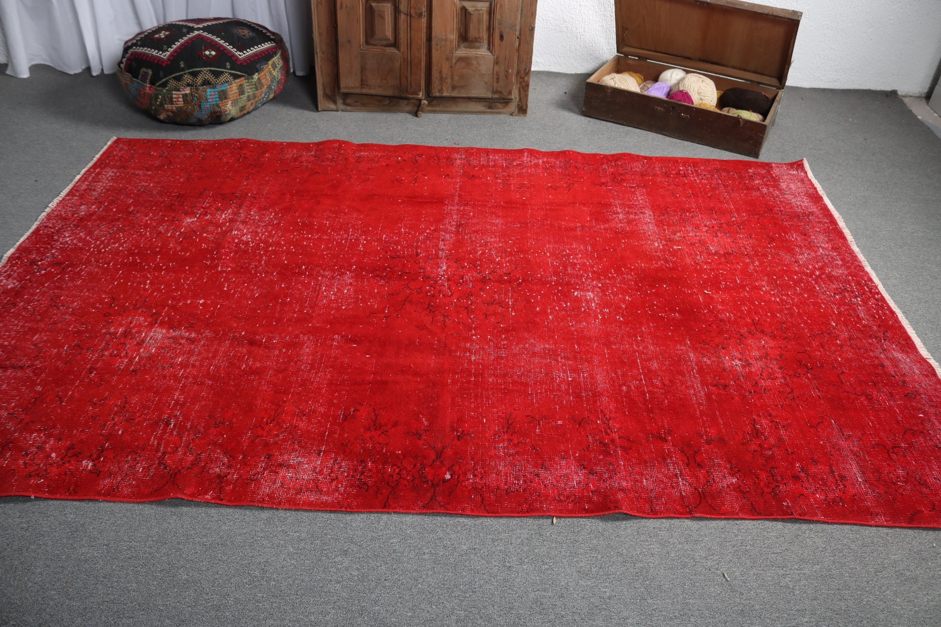 Yün Halı, Yemek Odası Halısı, Büyük Boho Halısı, 5.6x8.9 ft Büyük Halı, Kırmızı Lüks Halı, Anadolu Halıları, Kabile Halısı, Türk Halıları, Vintage Halılar