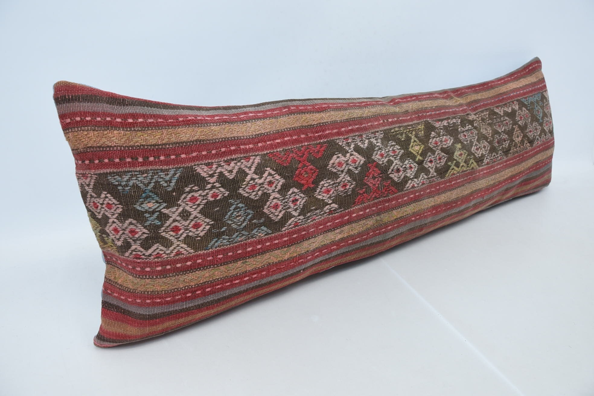 Traditional Cushion Case, Kilim Cushion Sham, Vintage Kilim Throw Pillow, Vintage Pillow, 16"x48" Red Pillow, Patio Pillow Cover