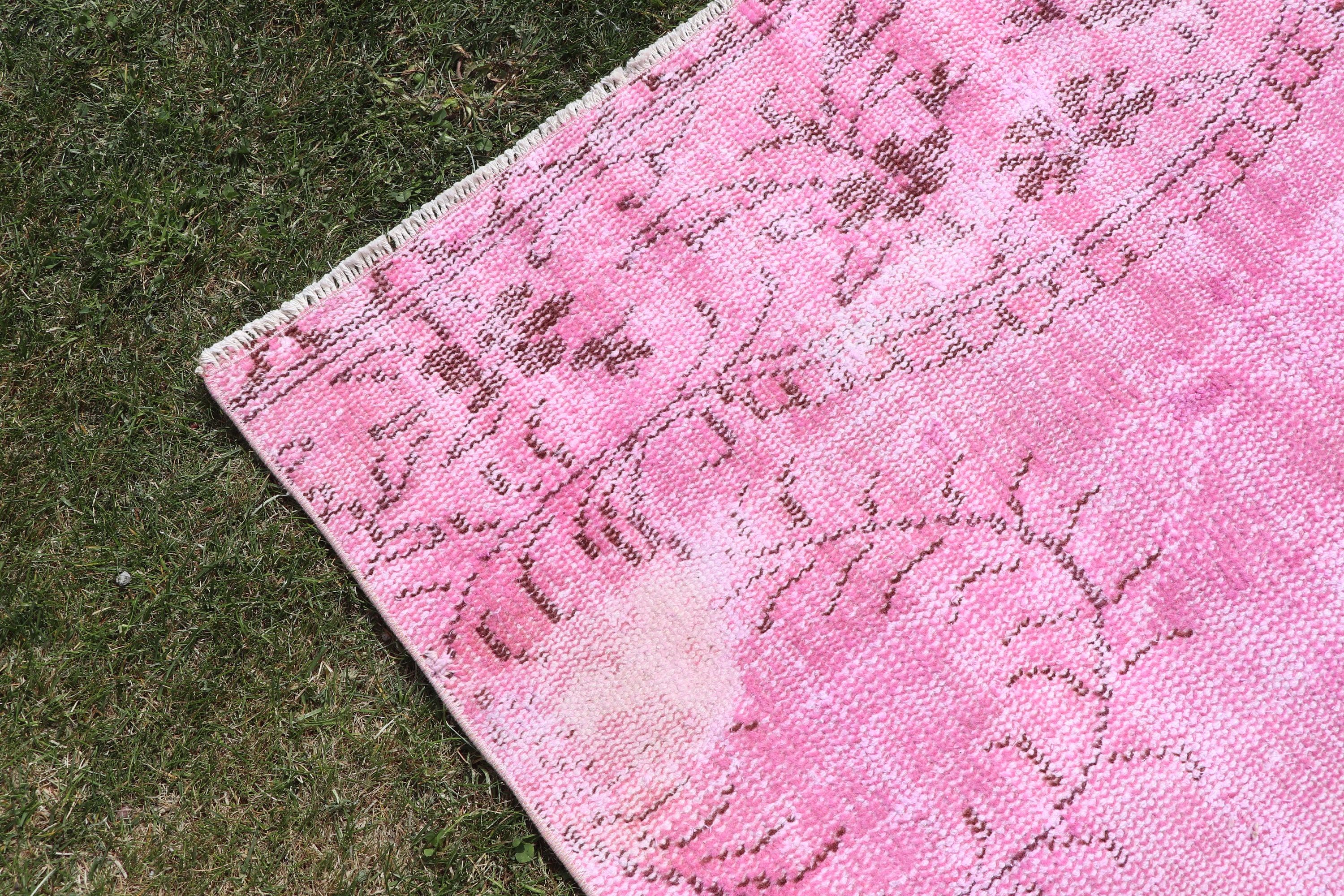 Pink Statement Rugs, Vintage Rug, Geometric Rug, Bedroom Rugs, Rugs for Vintage Area, Turkish Rugs, 3.4x8.3 ft Area Rugs, Cool Rug