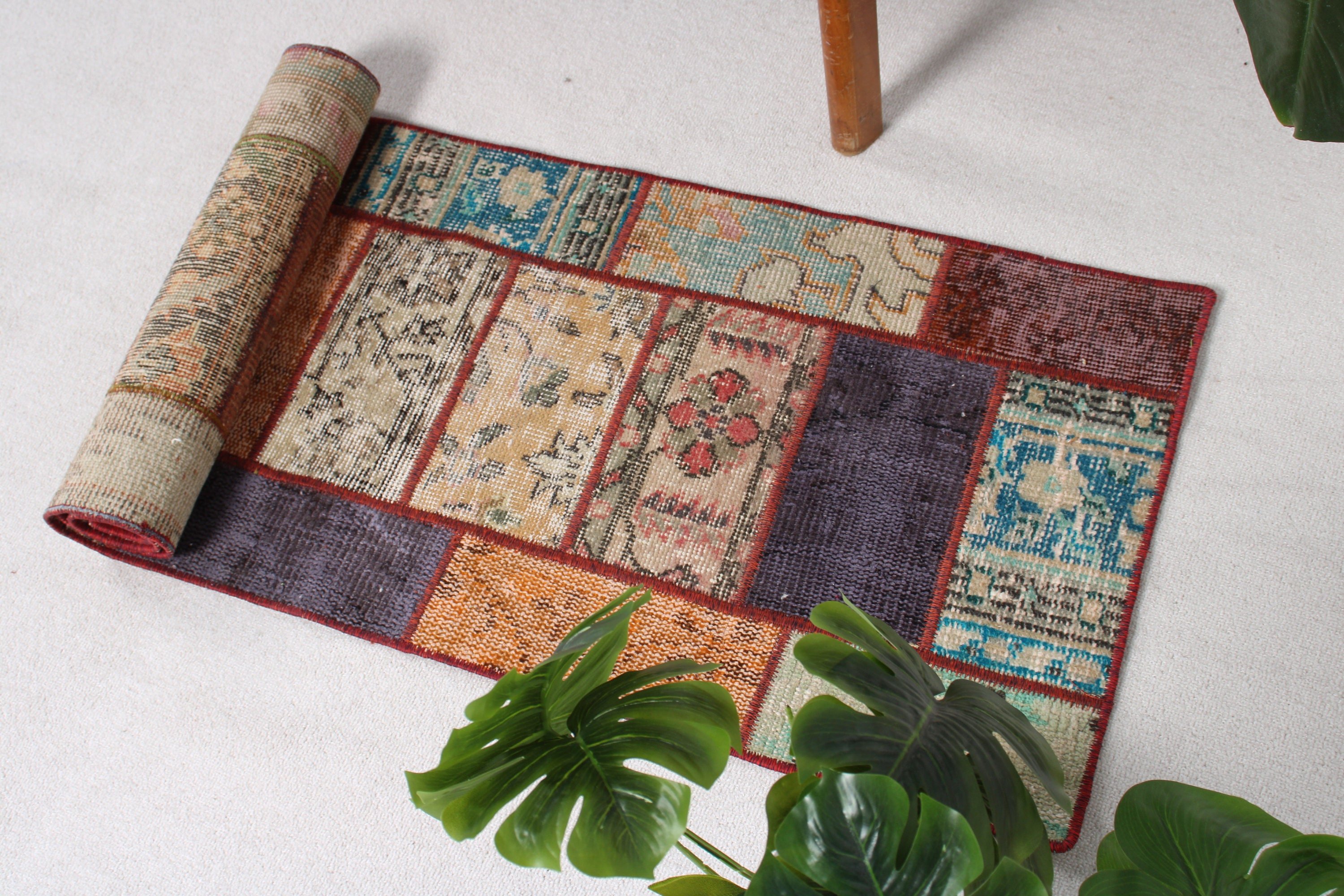 Vintage Runner Halısı, Koridor Halıları, Yeşil Açıklama Halısı, El Dokuma Halıları, Boho Halısı, Vintage Halısı, 1.7x5.5 ft Runner Halıları, Türk Halısı