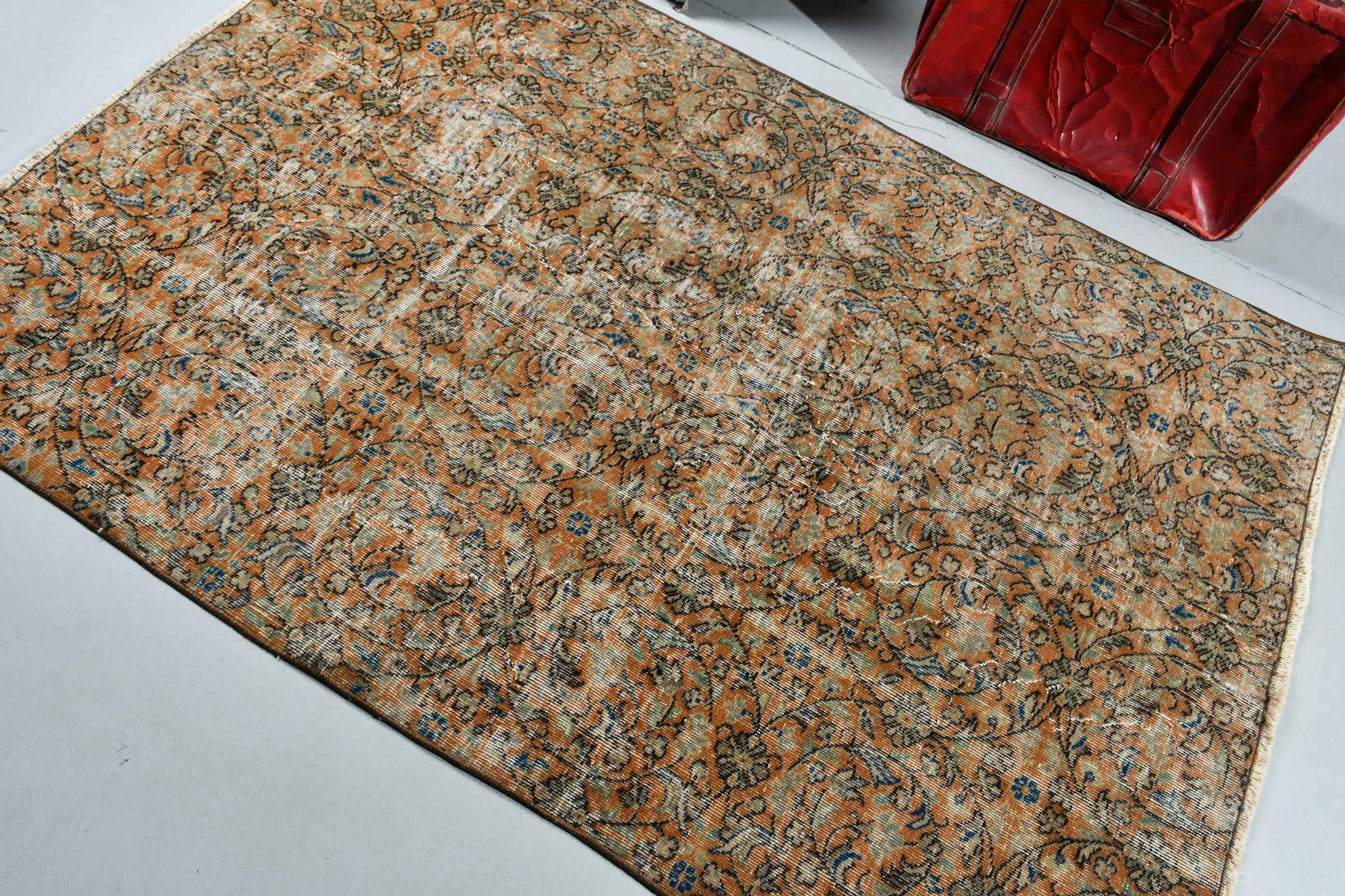 Oturma Odası Halıları, İç Mekan Halısı, Soğuk Halı, Kabile Halısı, Türk Halısı, Turuncu 4.3x6.2 ft Alan Halıları, Vintage Halı