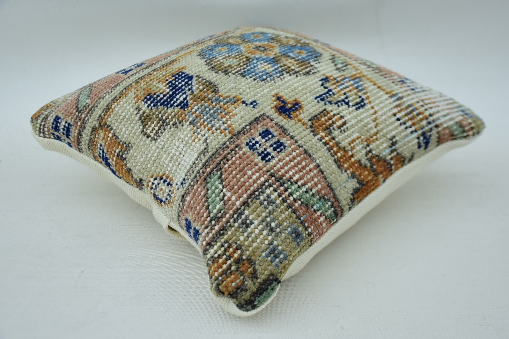 Vintage Yastık, Kanepe Yastık, 12"x12" Bej Kırlent Kılıfı, Osmanlı Yastık Kılıfı, Tek Yastık, Vintage Kilim Kırlent