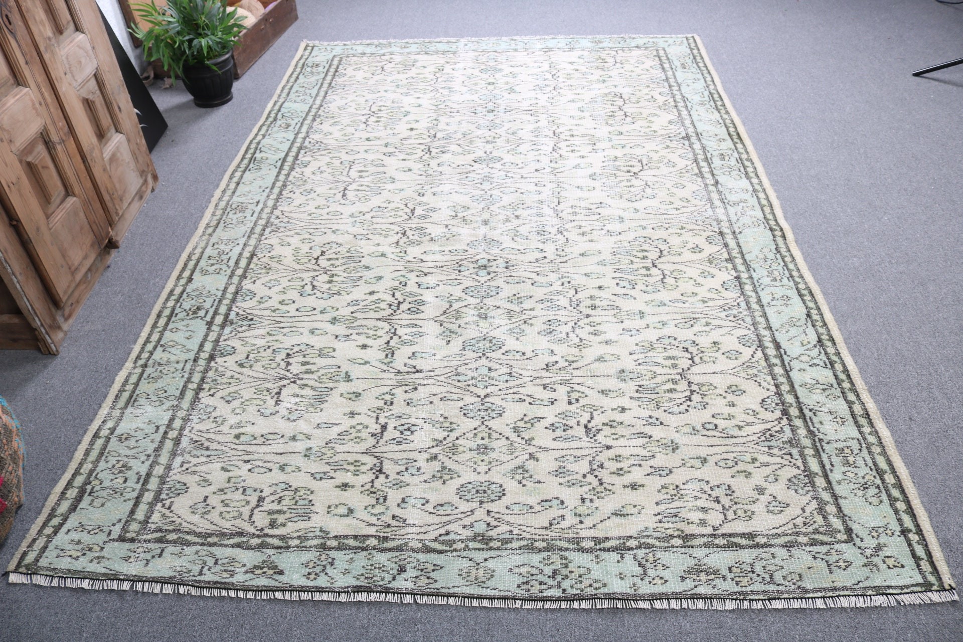 Yer Halısı, Yeşil Oryantal Halı, 5.9x8.8 ft Büyük Halılar, Anadolu Halısı, Yemek Odası Halısı, Türk Halıları, Büyük Vintage Halı, Vintage Halılar