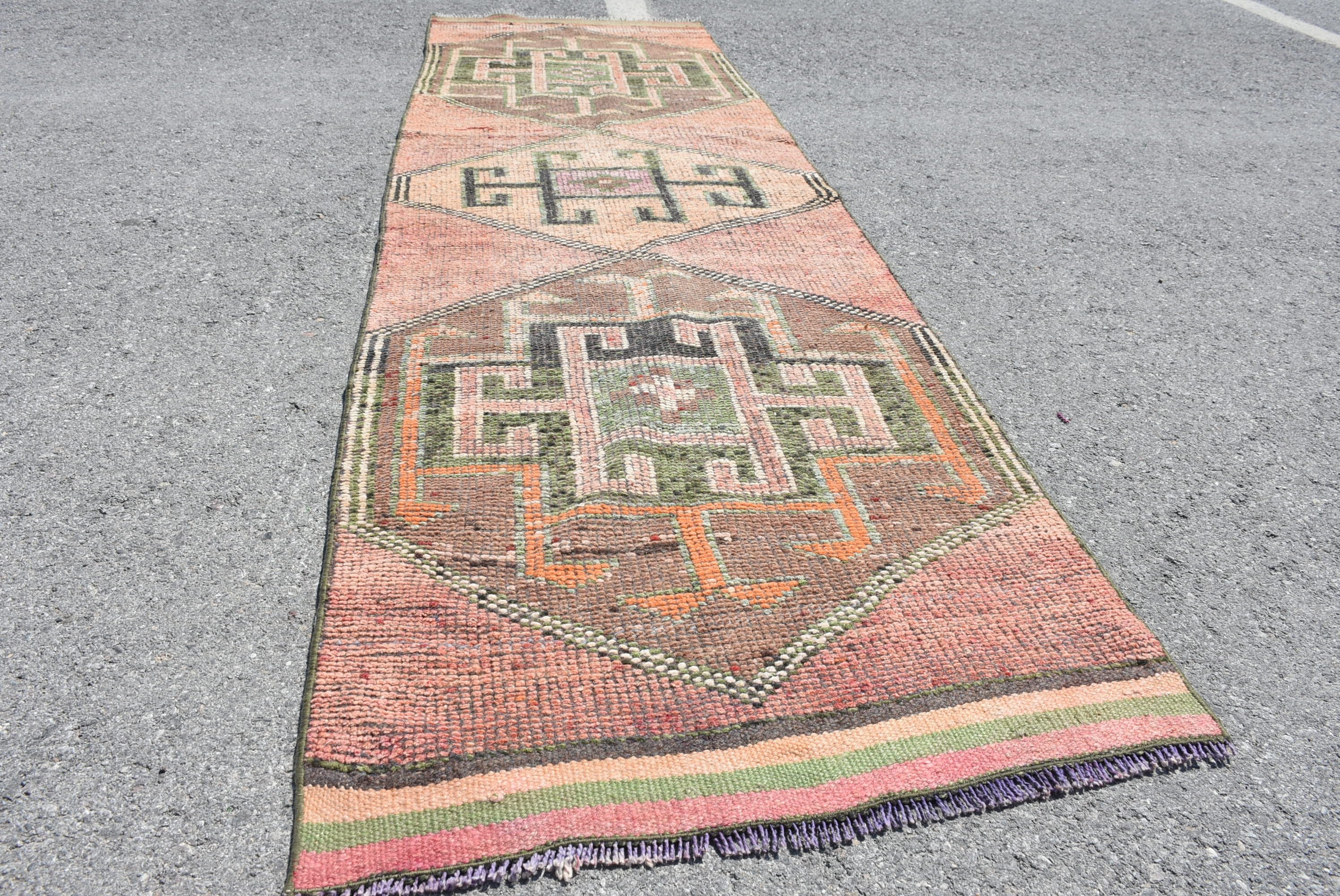 Orange Wool Rug, Bedroom Rug, Rugs for Hallway, Kitchen Rug, Corridor Rug, Vintage Rugs, 3x9.8 ft Runner Rugs, Stair Rug, Turkish Rugs