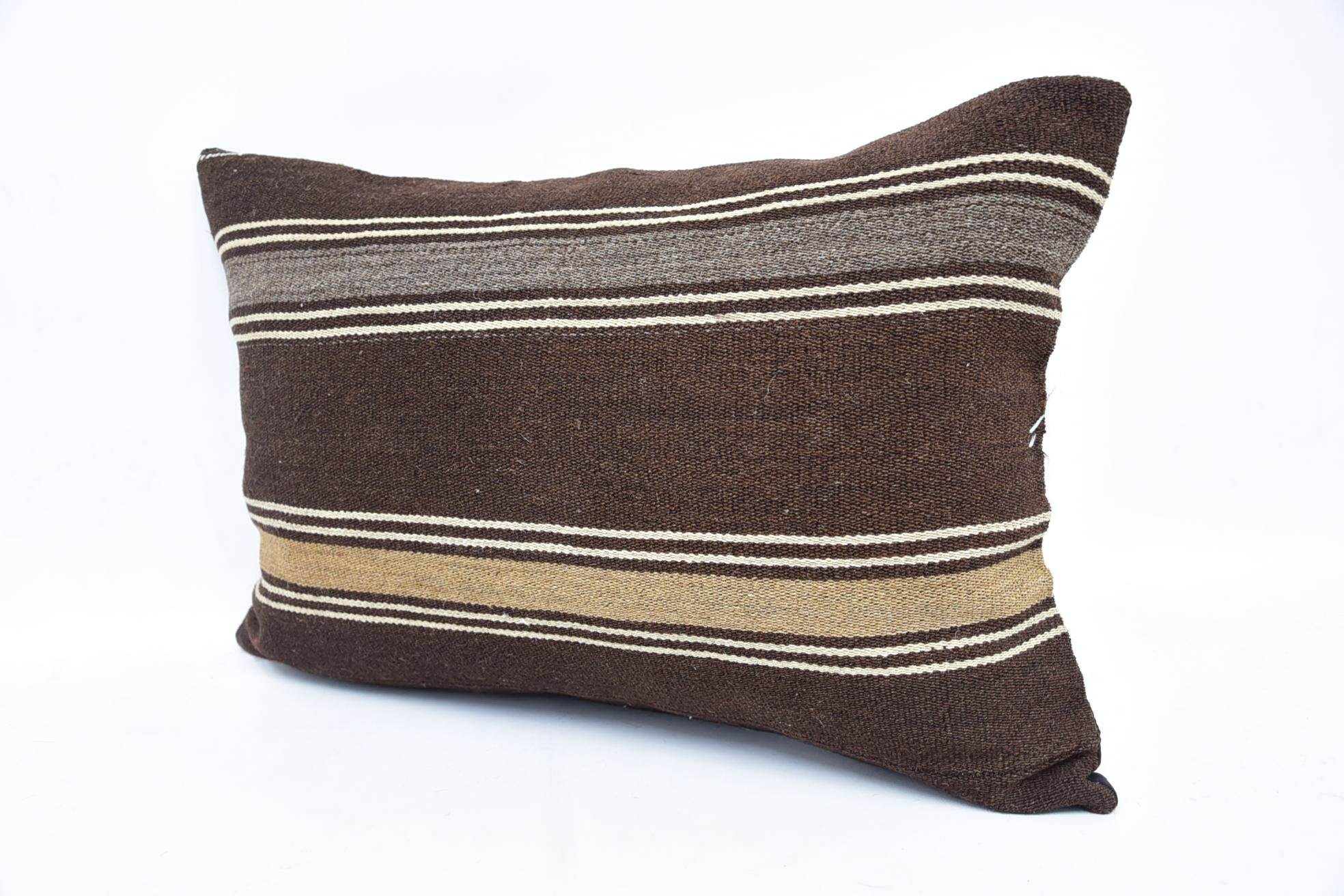 Handmade Pillow Cover, Vintage Pillow, 16"x24" Brown Pillow Sham, Vintage Kilim Throw Pillow, Handmade Kilim Cushion