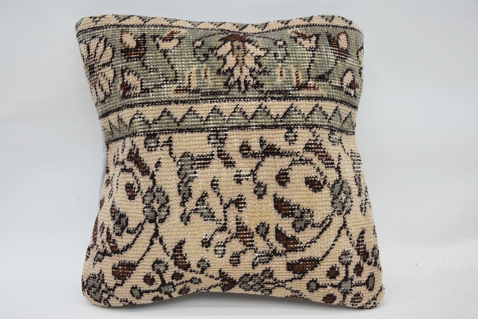 14"x14" Beige Pillow Sham, Antique Pillows, Cotton Cushion Case, Gift Pillow, Pet Cushion Cover, Oriental Pillow Case, Pillow for Sofa