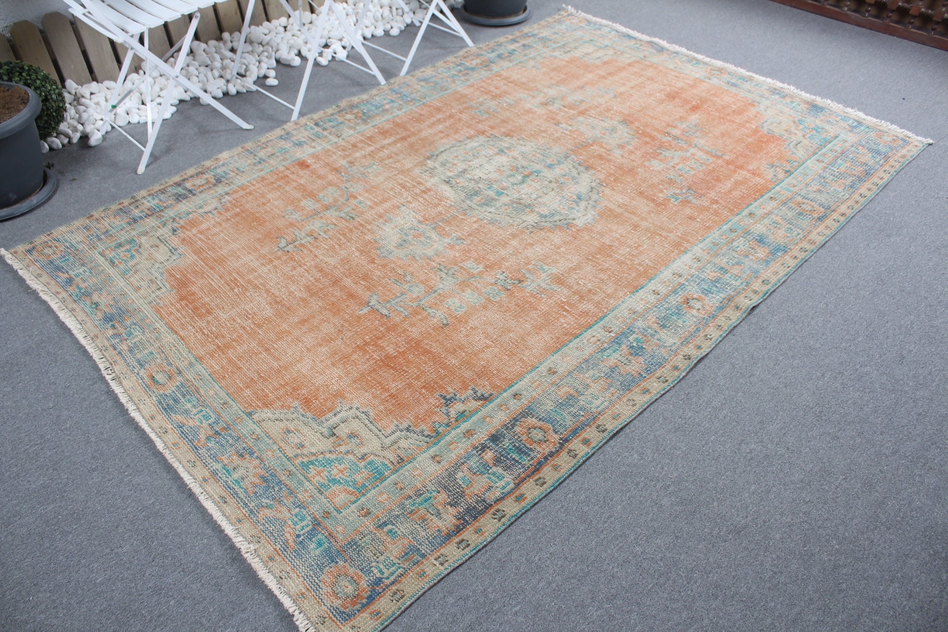 Bedroom Rug, Orange Floor Rug, Moroccan Rug, Living Room Rug, 5.4x8.5 ft Large Rug, Rugs for Salon, Turkish Rug, Vintage Rug