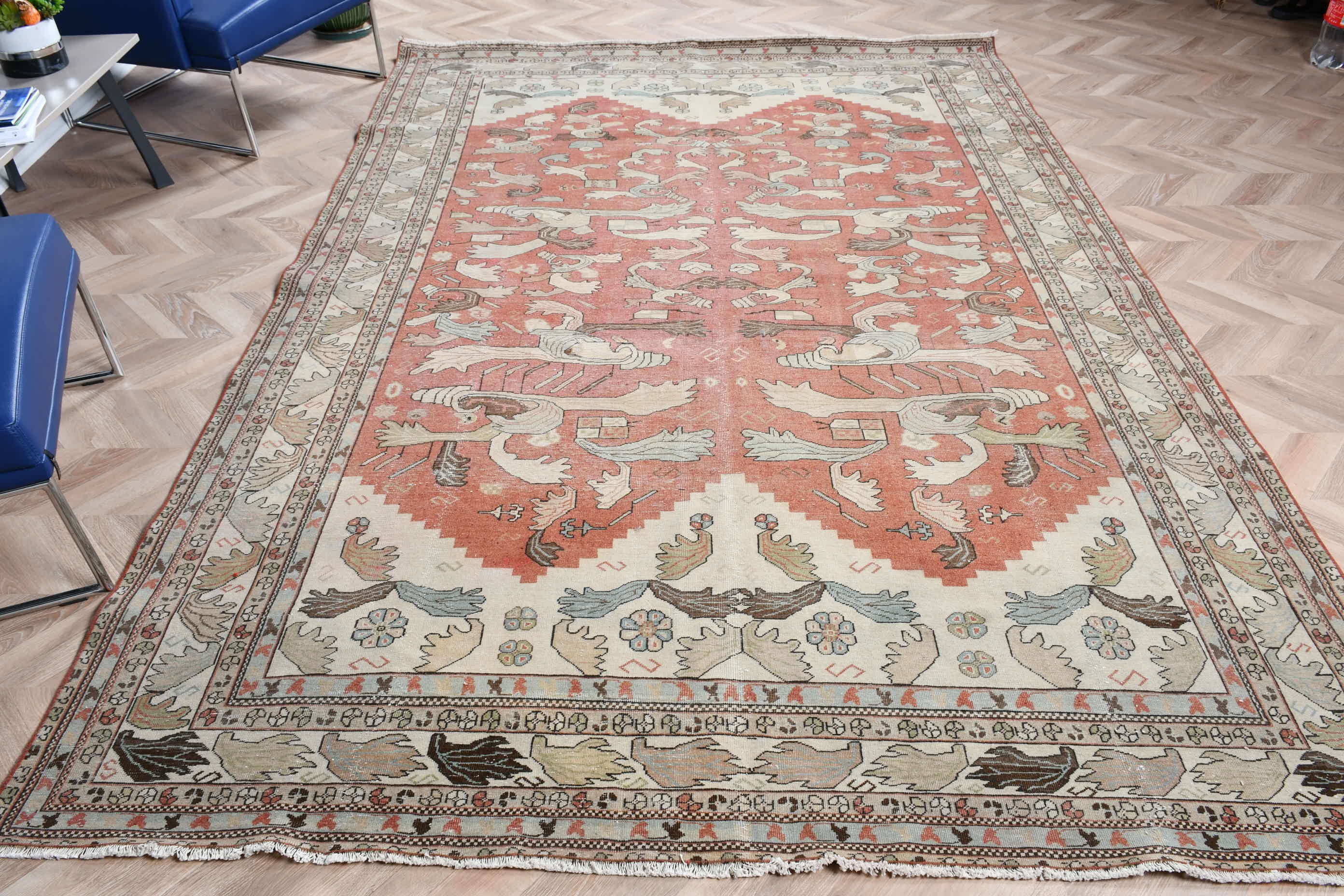 Oryantal Halılar, Yemek Odası Halısı, Sessiz Halı, Vintage Halılar, Kırmızı Oushak Halısı, Oturma Odası Halısı, Anadolu Halısı, 6.9x10 ft Büyük Halılar, Türk Halısı