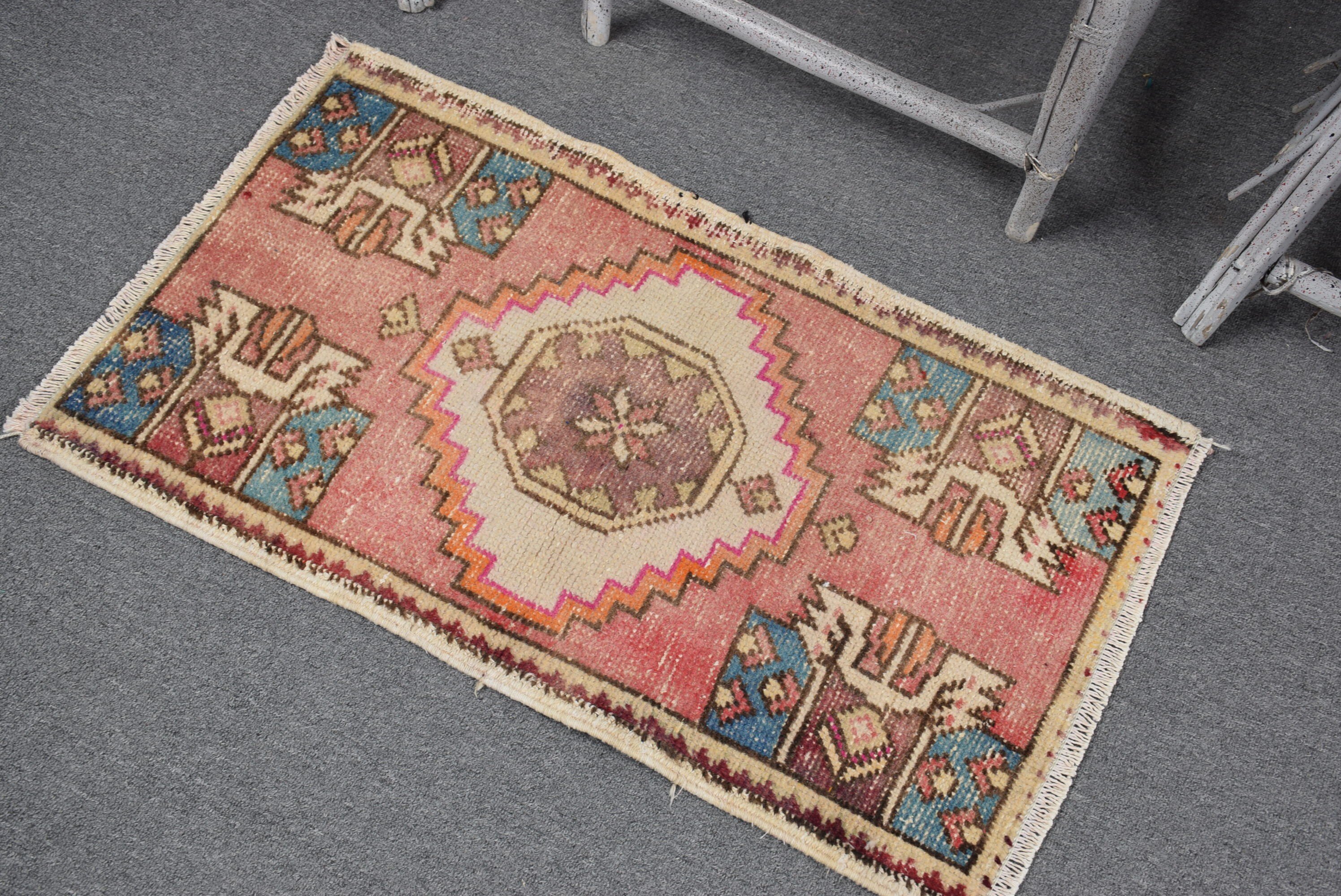 Door Mat Rugs, Pink  1.7x2.9 ft Small Rug, Wall Hanging Rug, Ethnic Rug, Vintage Rugs, Antique Rugs, Cool Rug, Turkish Rug