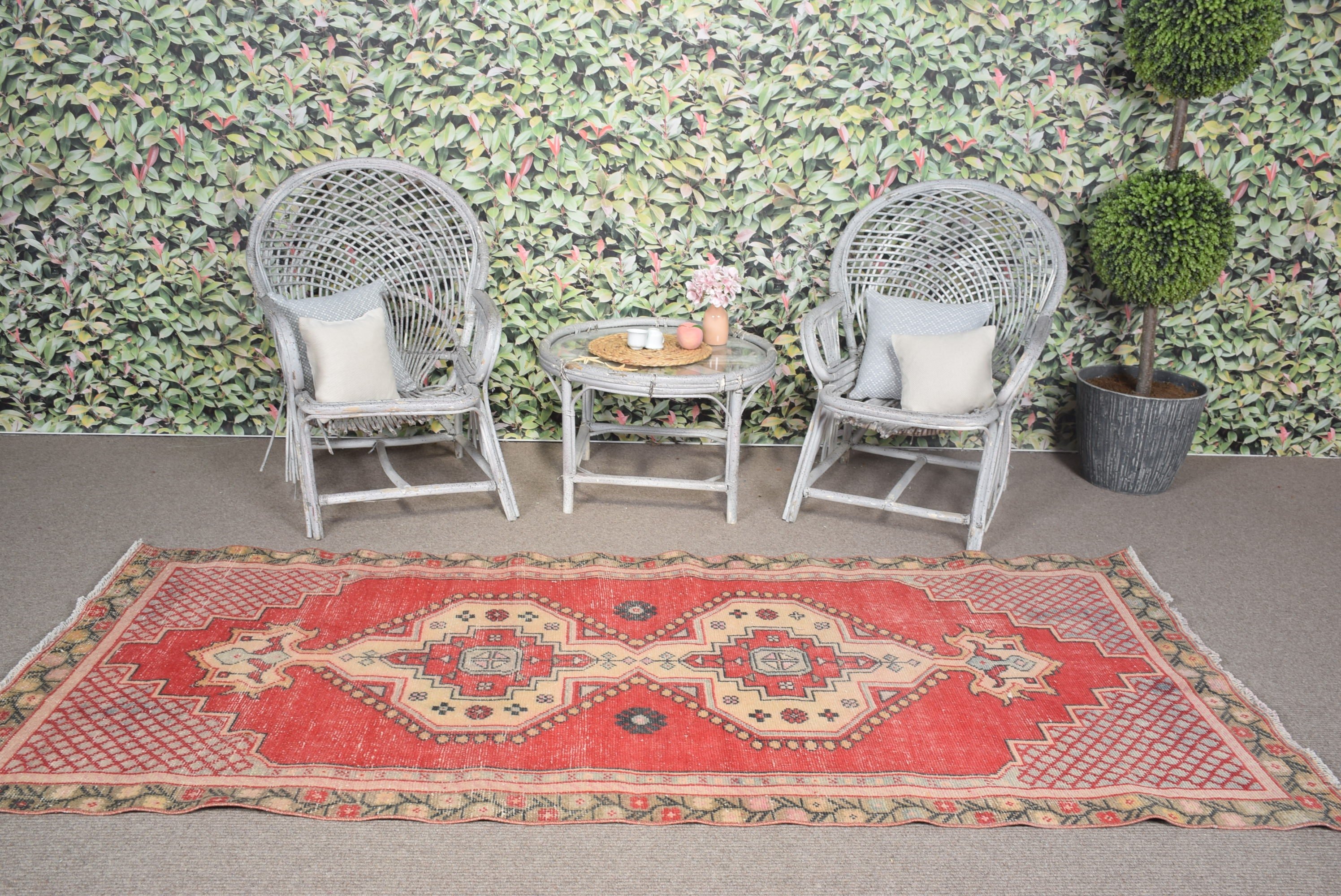 Cool Rugs, Wool Rug, Red Oriental Rugs, Vintage Rug, Rugs for Kitchen, Office Rug, Kitchen Rug, 3.9x8.6 ft Area Rug, Turkish Rug, Floor Rug