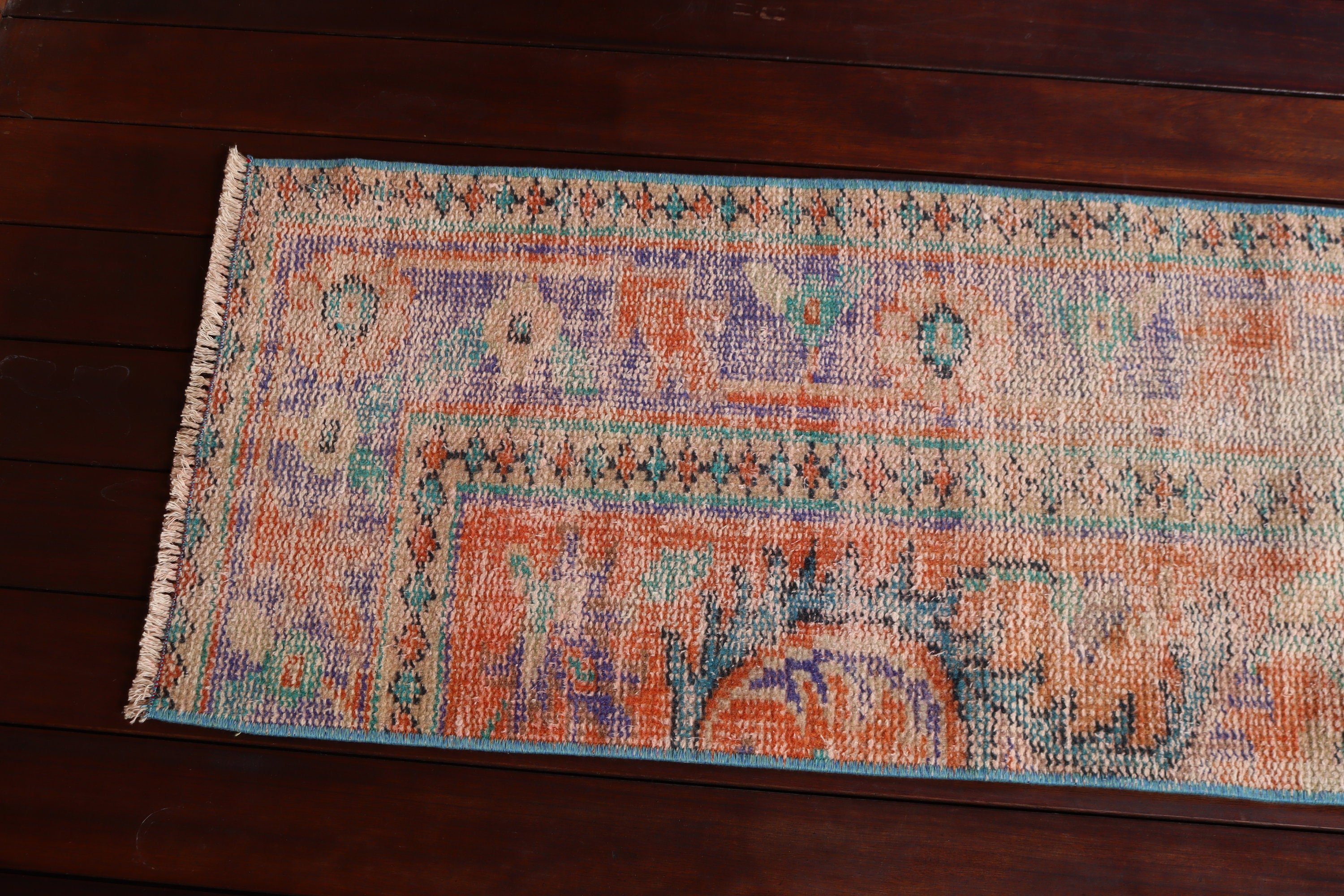 Vintage Halı, Nötr Halı, Türk Halıları, Boho Halı Yolluk Halıları, Uzun Yolluk Halısı, Mutfak Halısı, Turuncu 1.5x8.7 ft Yolluk Halısı