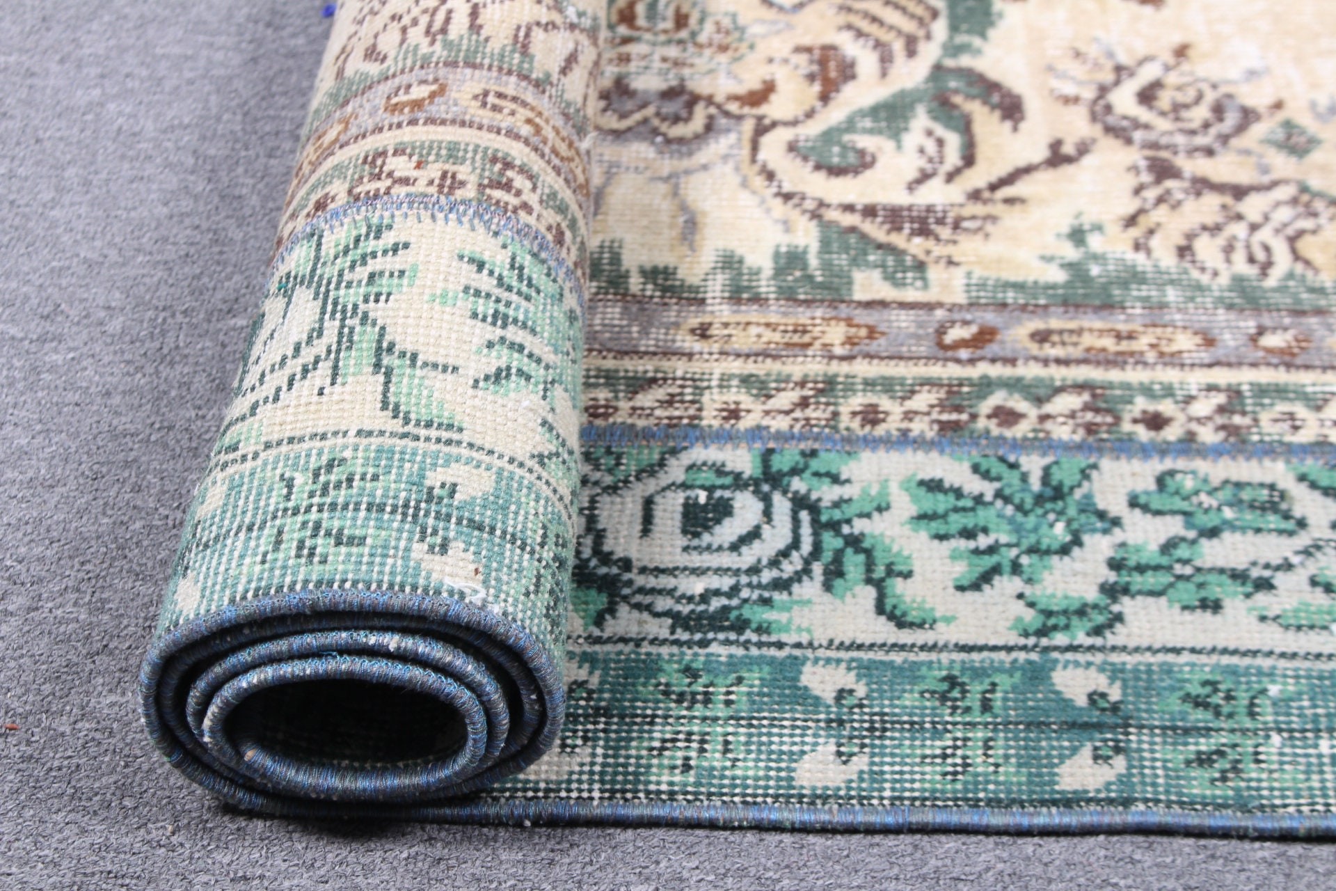 Bedroom Rug, Wool Rug, Vintage Rug, Rugs for Kitchen, Green Oushak Rug, 2.6x6.3 ft Accent Rug, Turkish Rugs, Home Decor Rug, Entry Rug