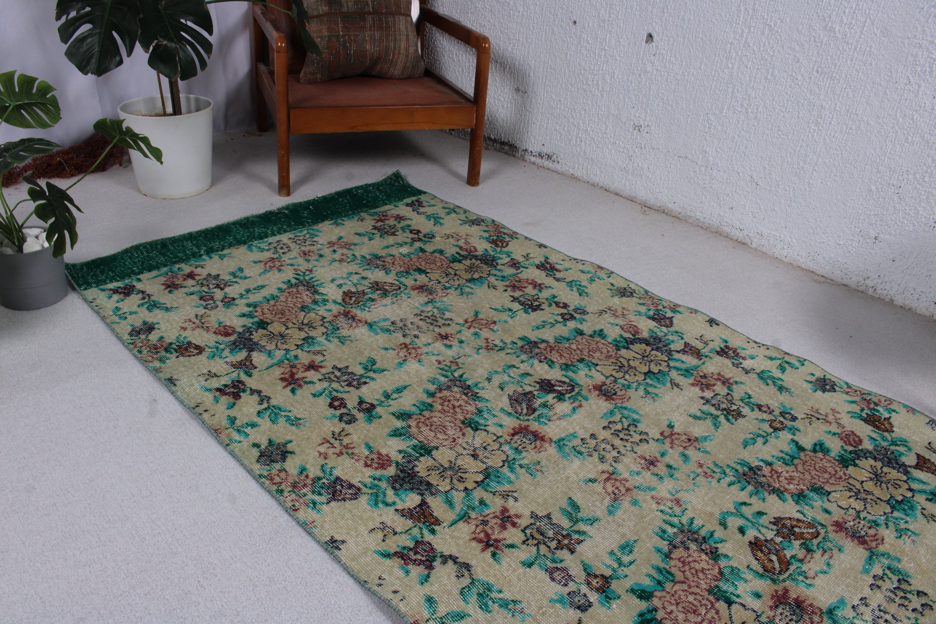 Green Geometric Rug, Bedroom Rug, 3.8x8.5 ft Area Rug, Geometric Rugs, Boho Rugs, Ethnic Rugs, Vintage Area Rugs, Turkish Rugs, Vintage Rug