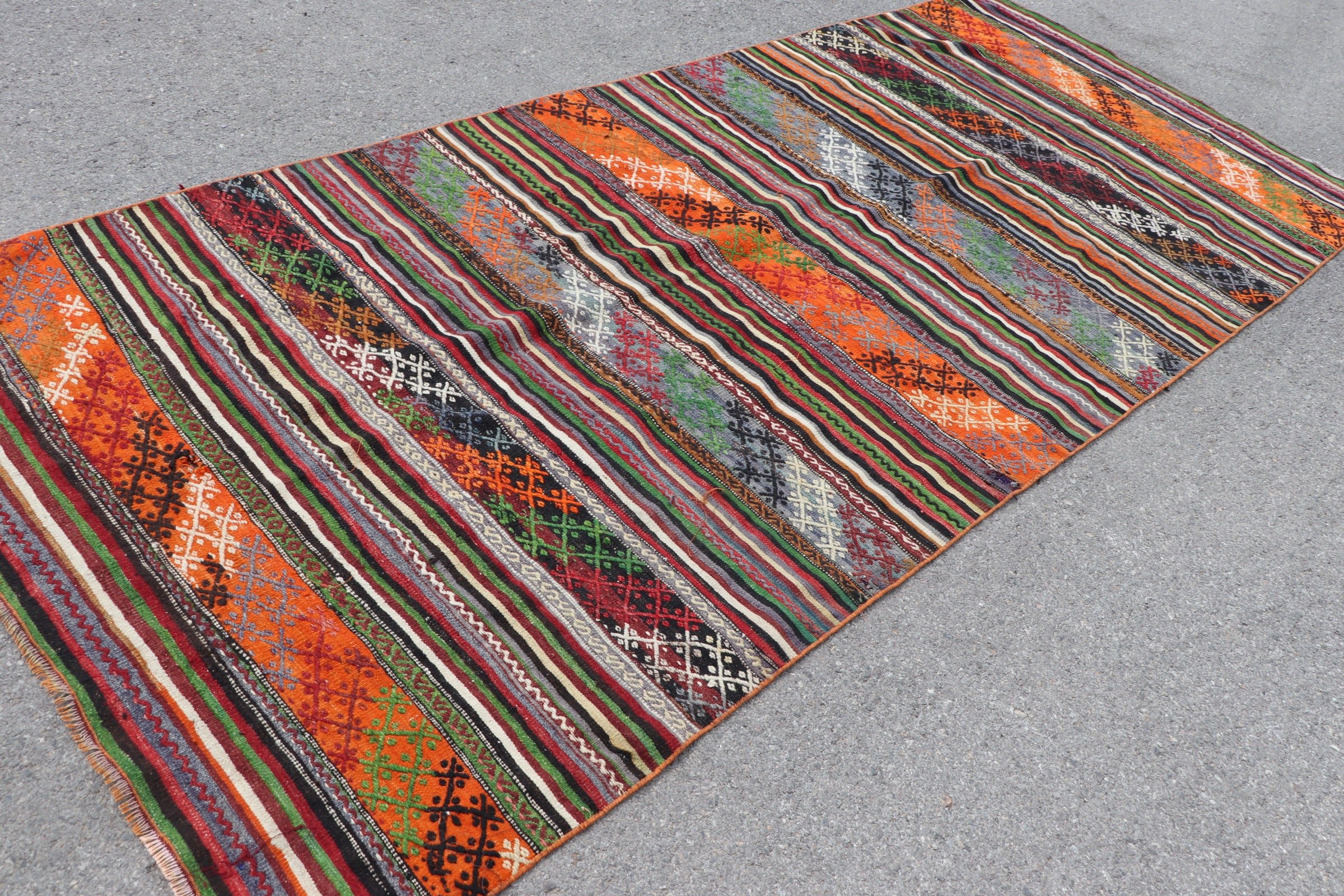 Yemek Odası Halısı, Gökkuşağı Yün Halısı, Yer Halıları, Türk Halısı, Yatak Odası Halısı, Antika Halı, Kilim, 5x11.4 ft Büyük Halı, Özel Halı, Vintage Halılar